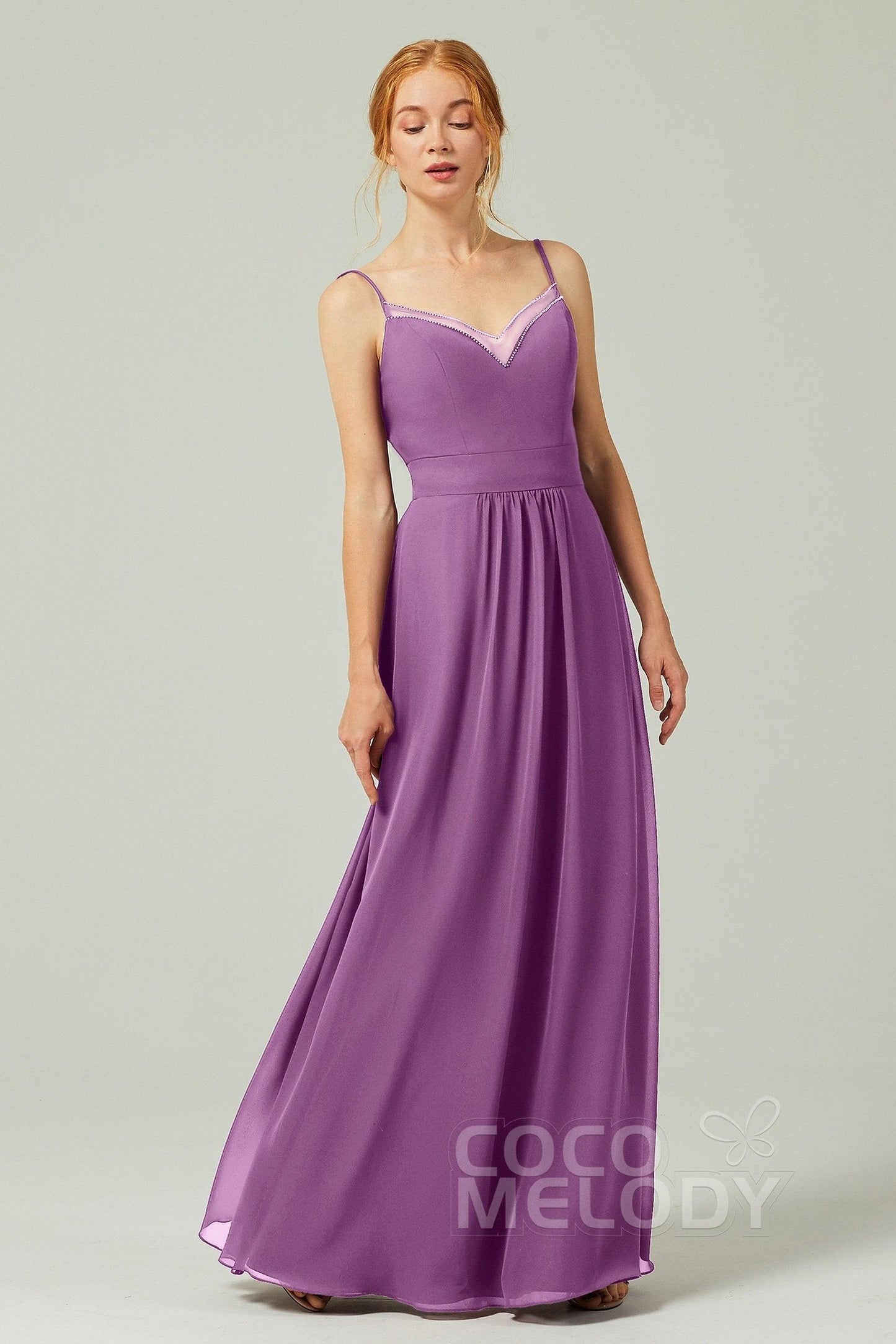 A-Line Floor Length Chiffon Bridesmaid Dress CB0293 - COCOMELODY