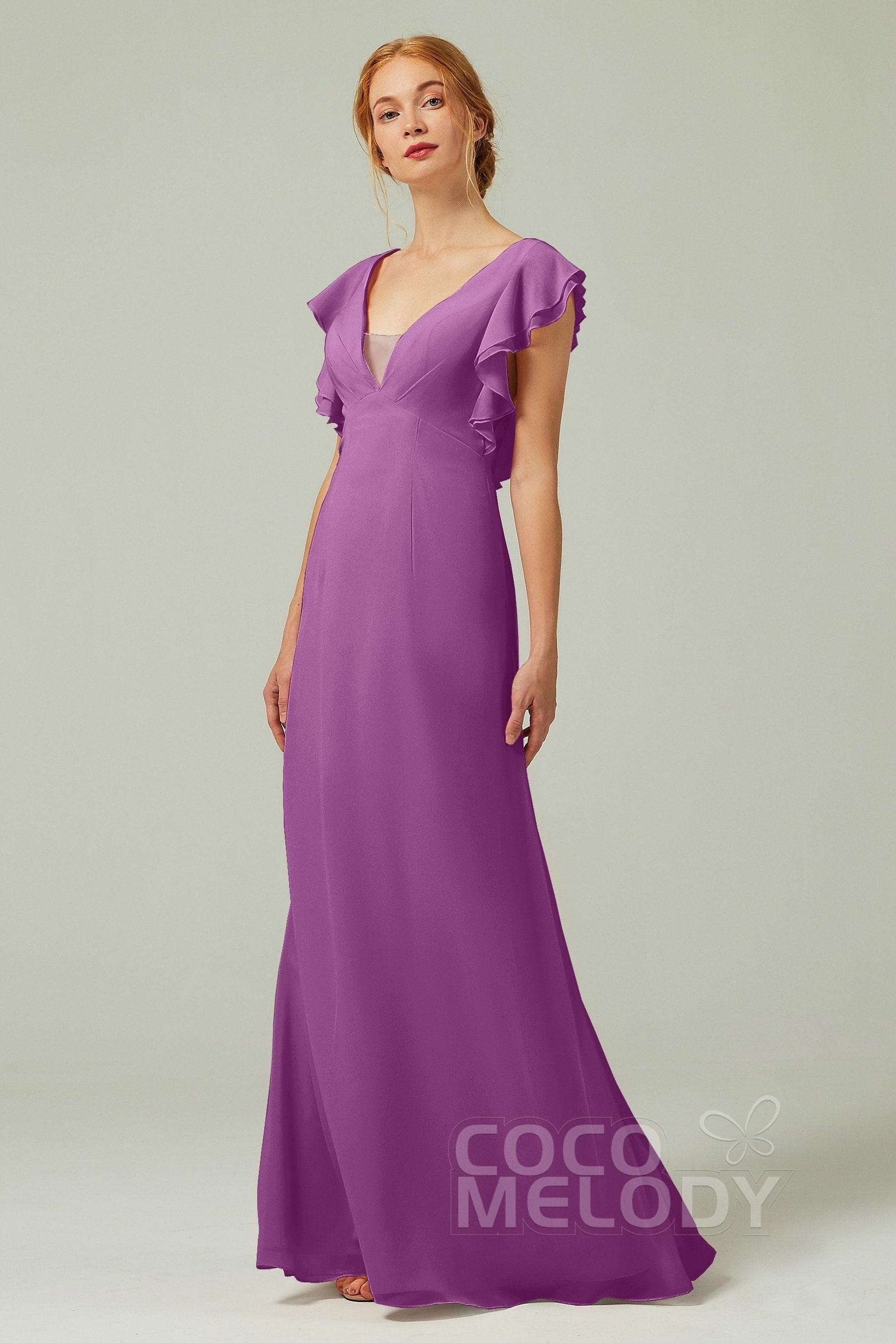 Sheath-Column Floor Length Chiffon Bridesmaid Dress CB0304 - COCOMELODY