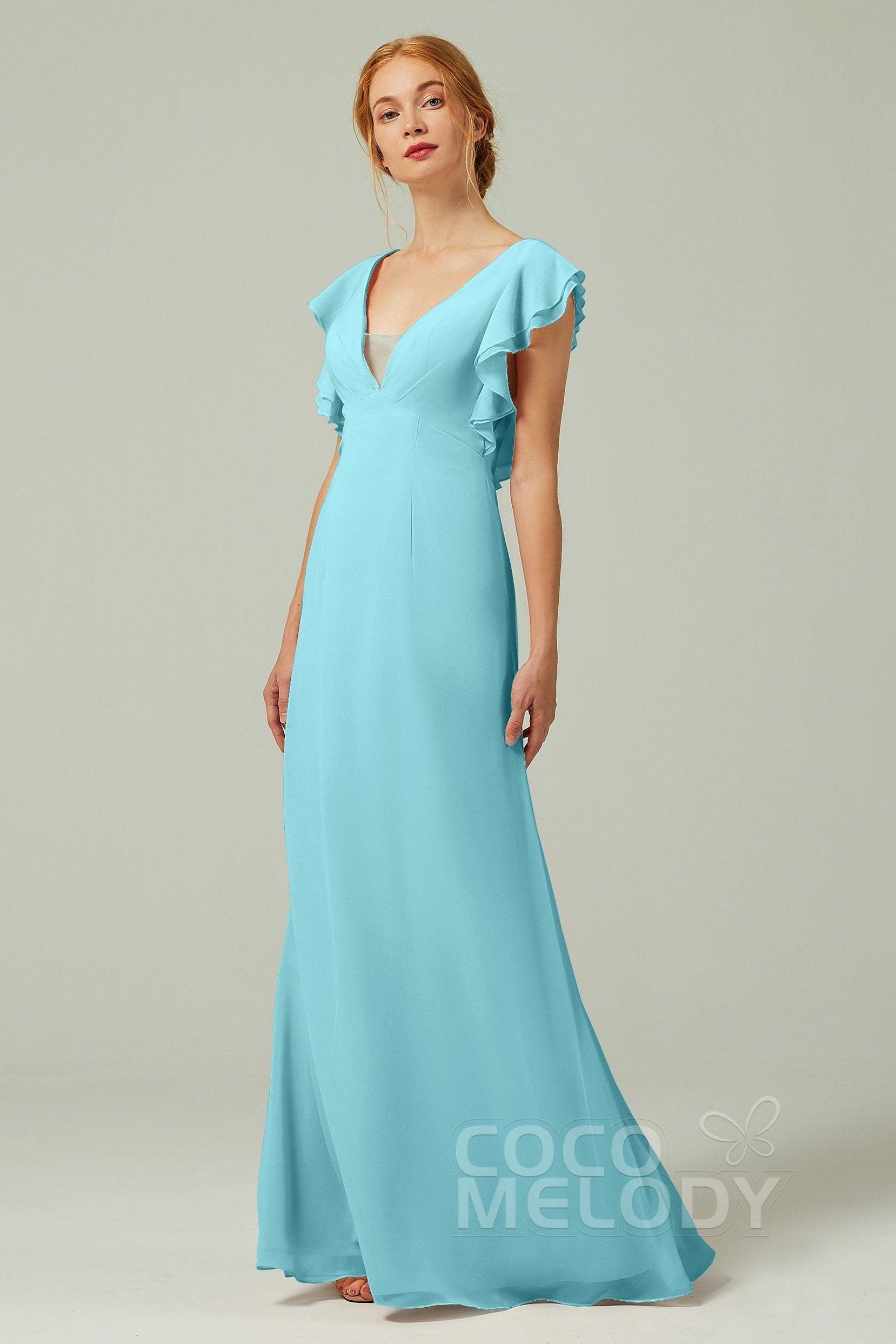 Sheath-Column Floor Length Chiffon Bridesmaid Dress CB0304 - COCOMELODY