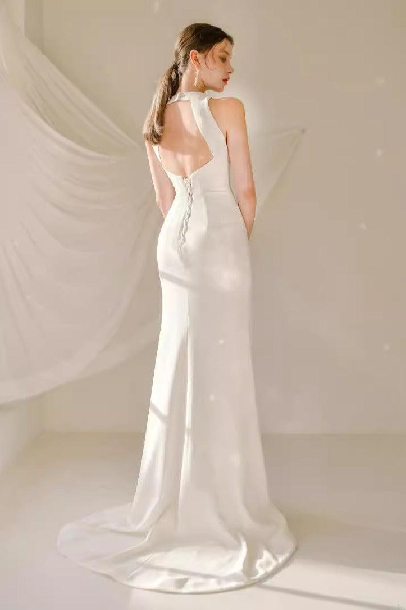 Sheath-Column Sweep-Brush Train Elastic Cloth Wedding Dress 817428862897 - COCOMELODY