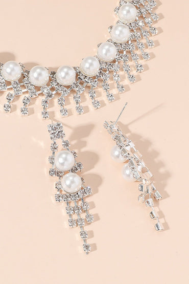 Elegant Pearl/Zircon Wedding Earrings/Necklace Jewelry Sets (Set of 2) 694954276953