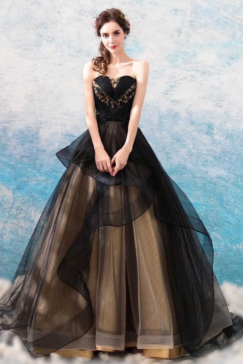 A-Line Sweep-Brush Train Lace Tulle Wedding Dress 702705160237 - COCOMELODY