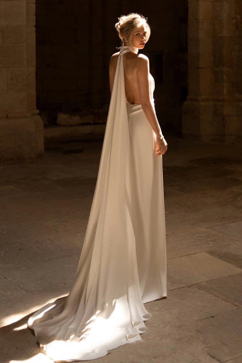 Sheath-Column Sweep-Brush Train Elastic Cloth Wedding Dress 816860315146 - COCOMELODY