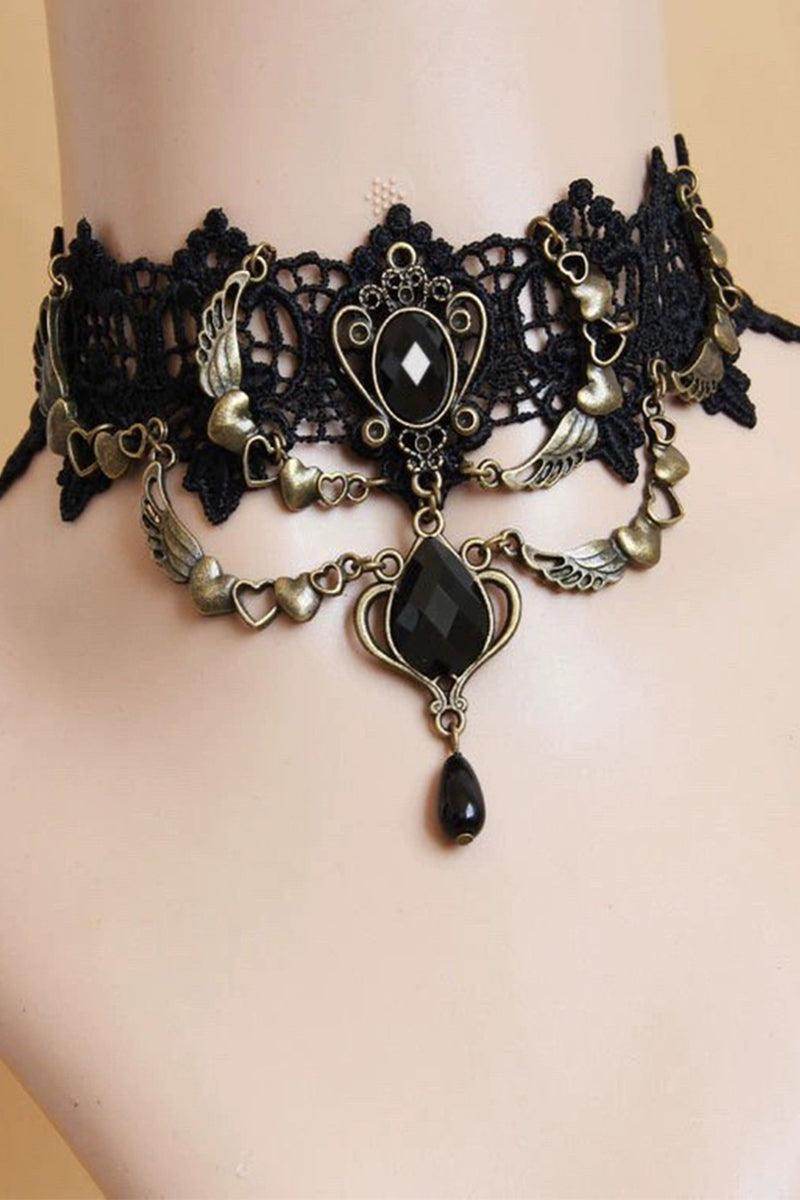 Lace and Alloy Necklaces with Crystals 630482029009 - COCOMELODY