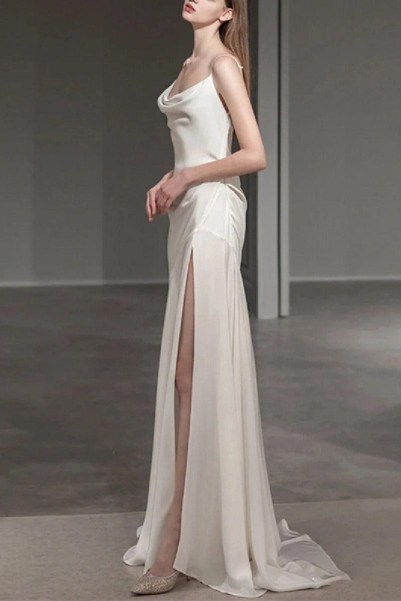 A-Line Sweep-Brush Train Luxuriant Satin Wedding Dress 697276695071 - COCOMELODY