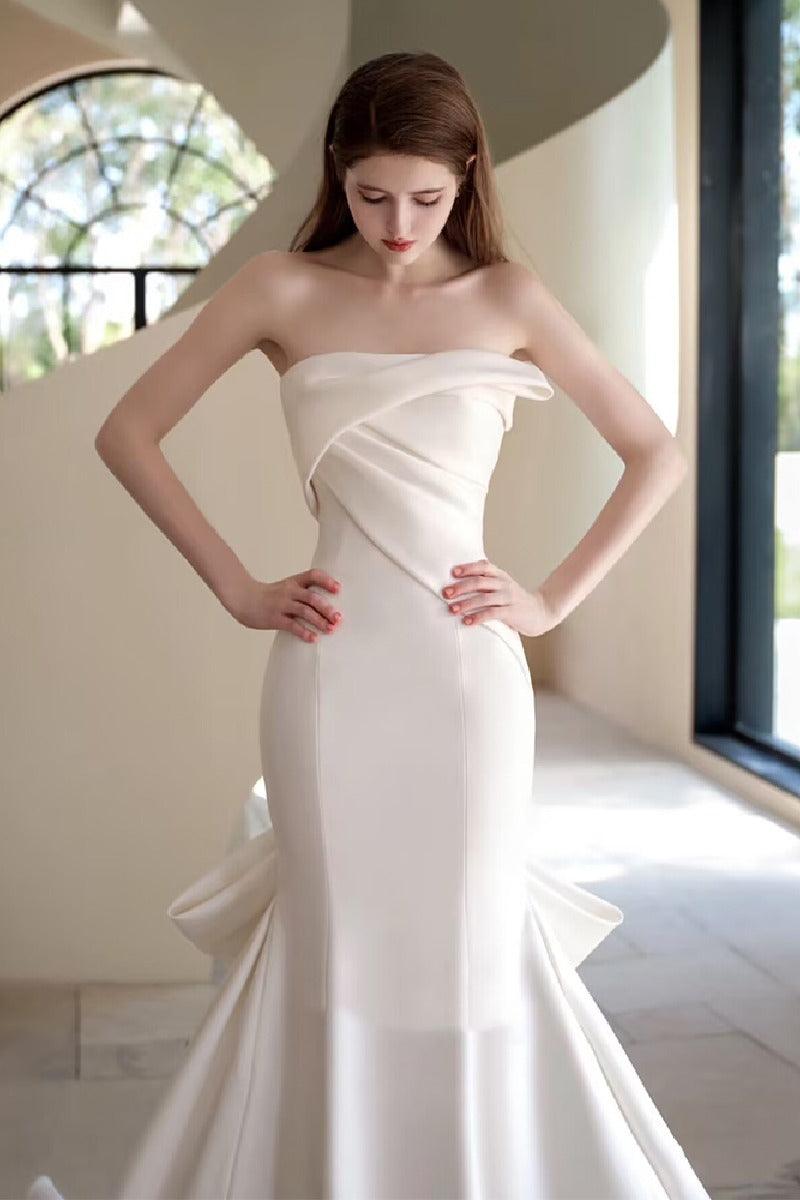 Trumpet-Mermaid Sweep-Brush Train Satin Wedding Dress 855056831342 - COCOMELODY