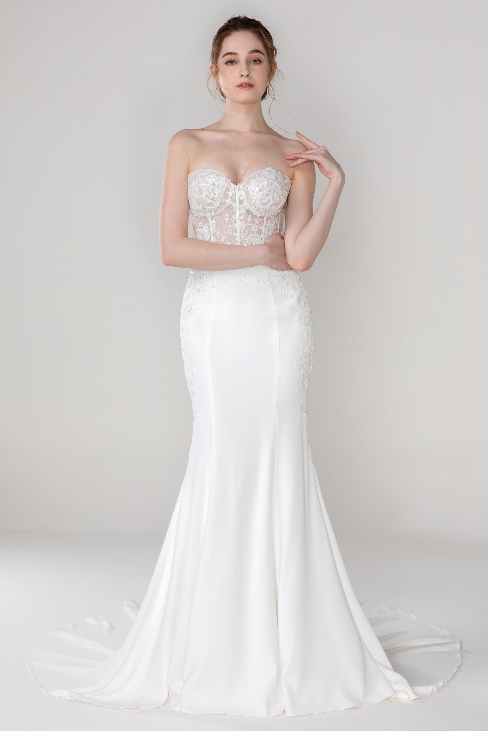 Trumpet-Mermaid Court Train Stretch Satin Wedding Dress CW2447 - COCOMELODY