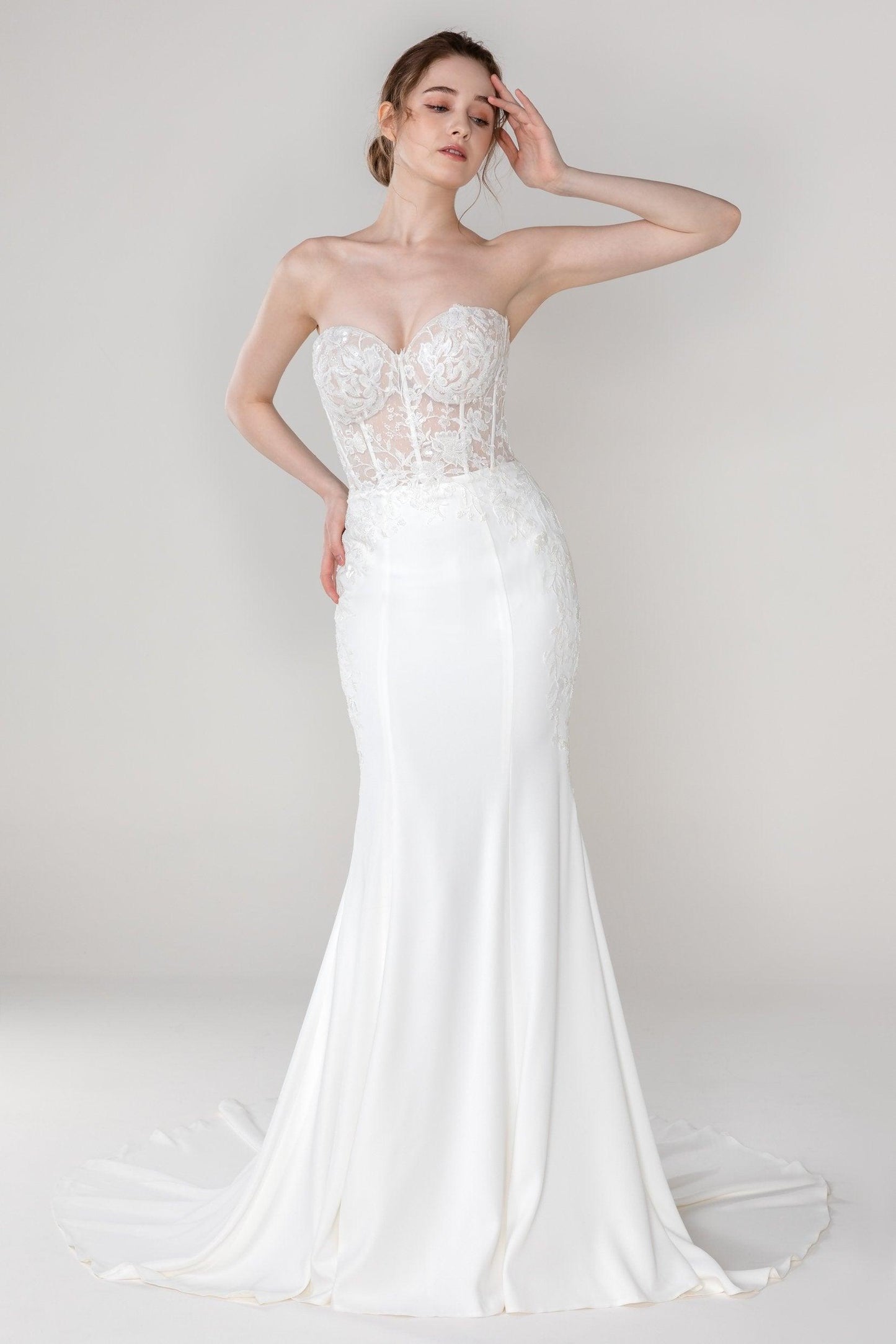 Trumpet-Mermaid Court Train Stretch Satin Wedding Dress CW2447 - COCOMELODY