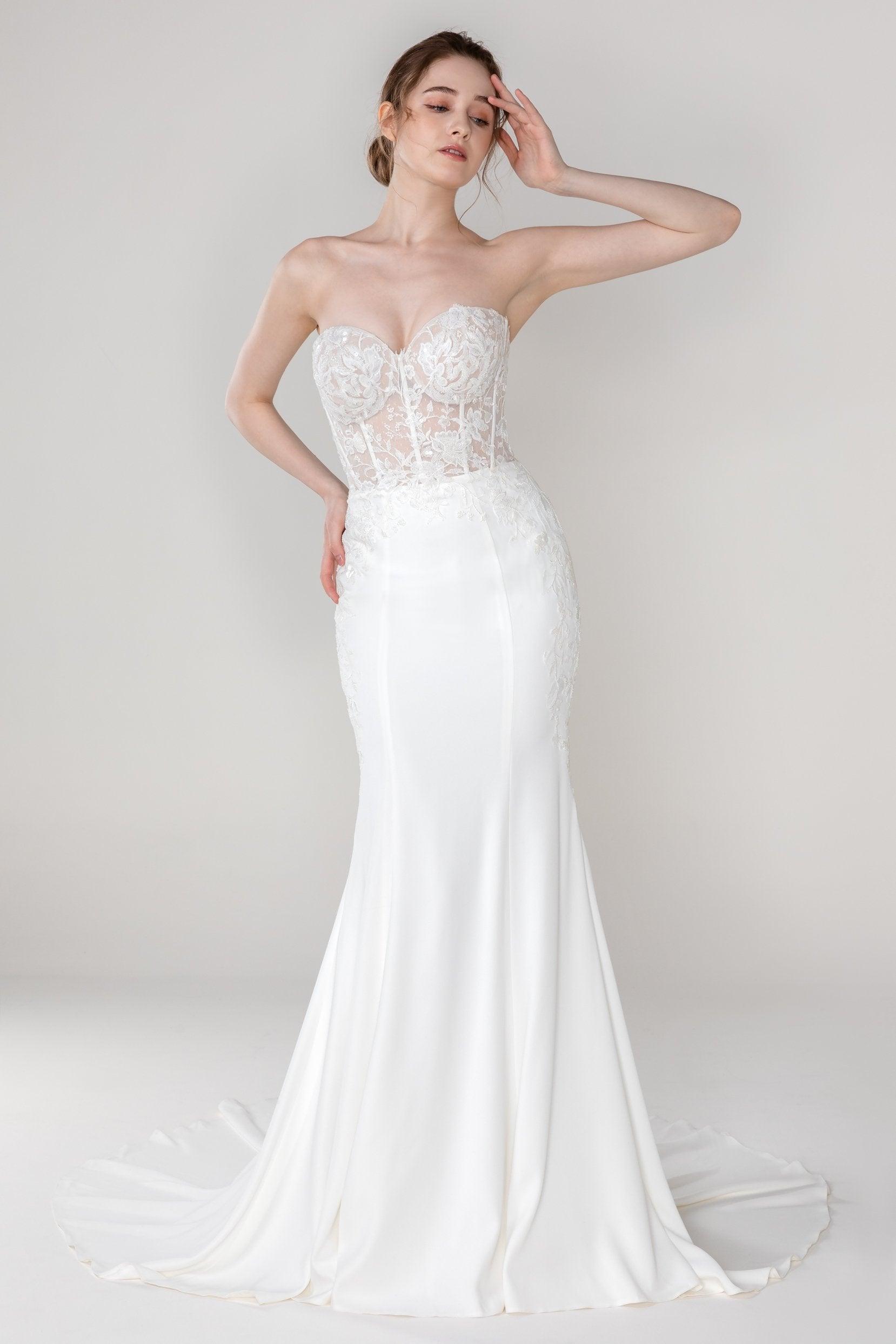 Trumpet-Mermaid Court Train Stretch Satin Wedding Dress CW2447 - COCOMELODY