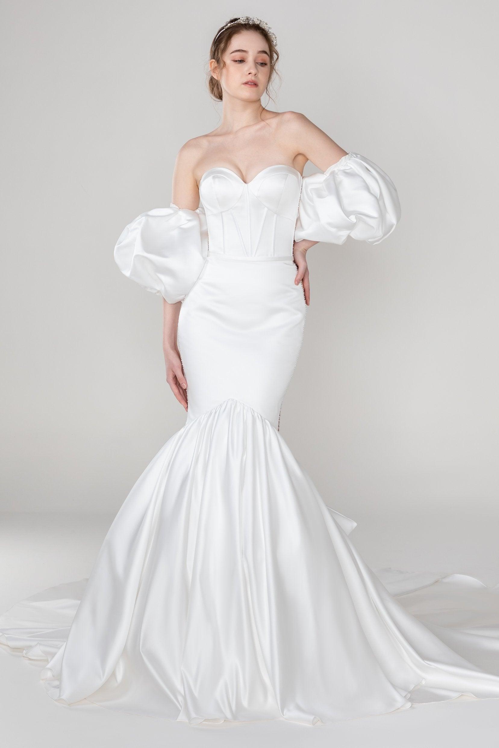 Trumpet-Mermaid Chapel Train Satin Wedding Dress CW2487 - COCOMELODY