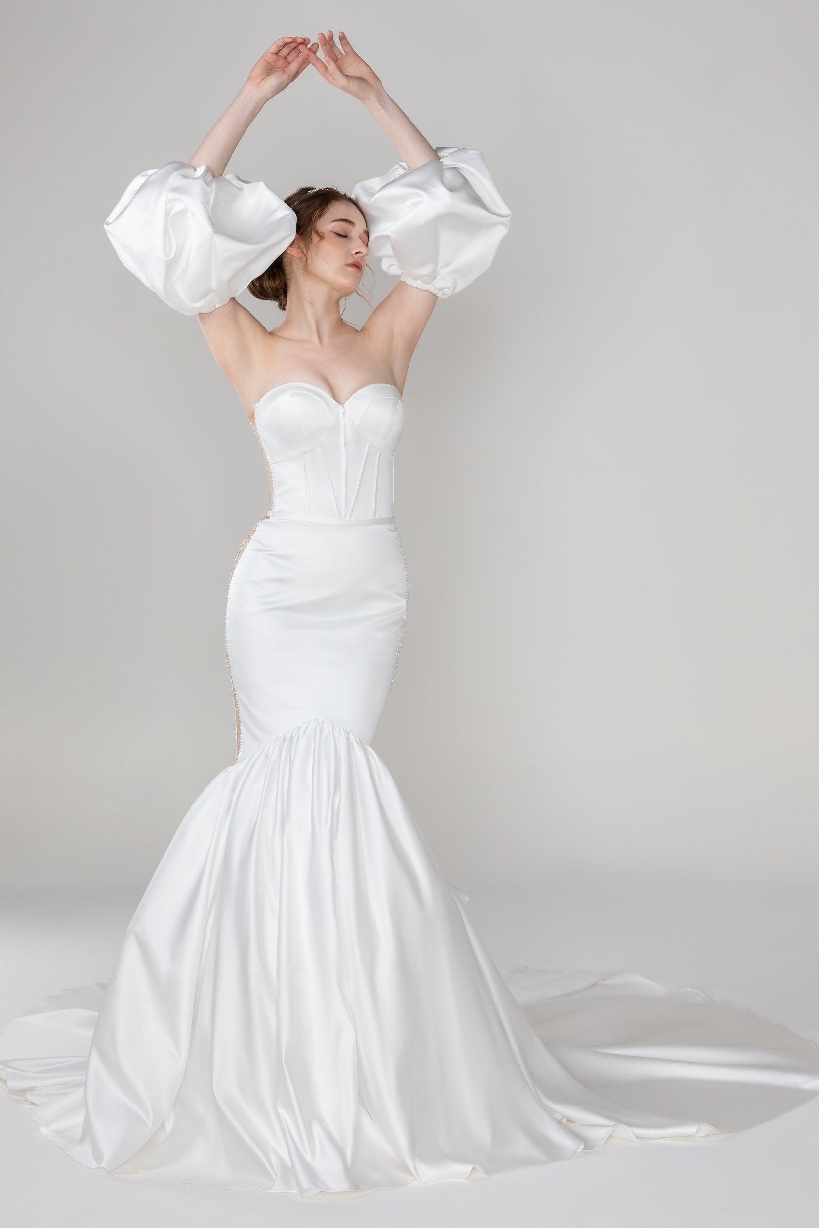 Trumpet-Mermaid Chapel Train Satin Wedding Dress CW2487 - COCOMELODY