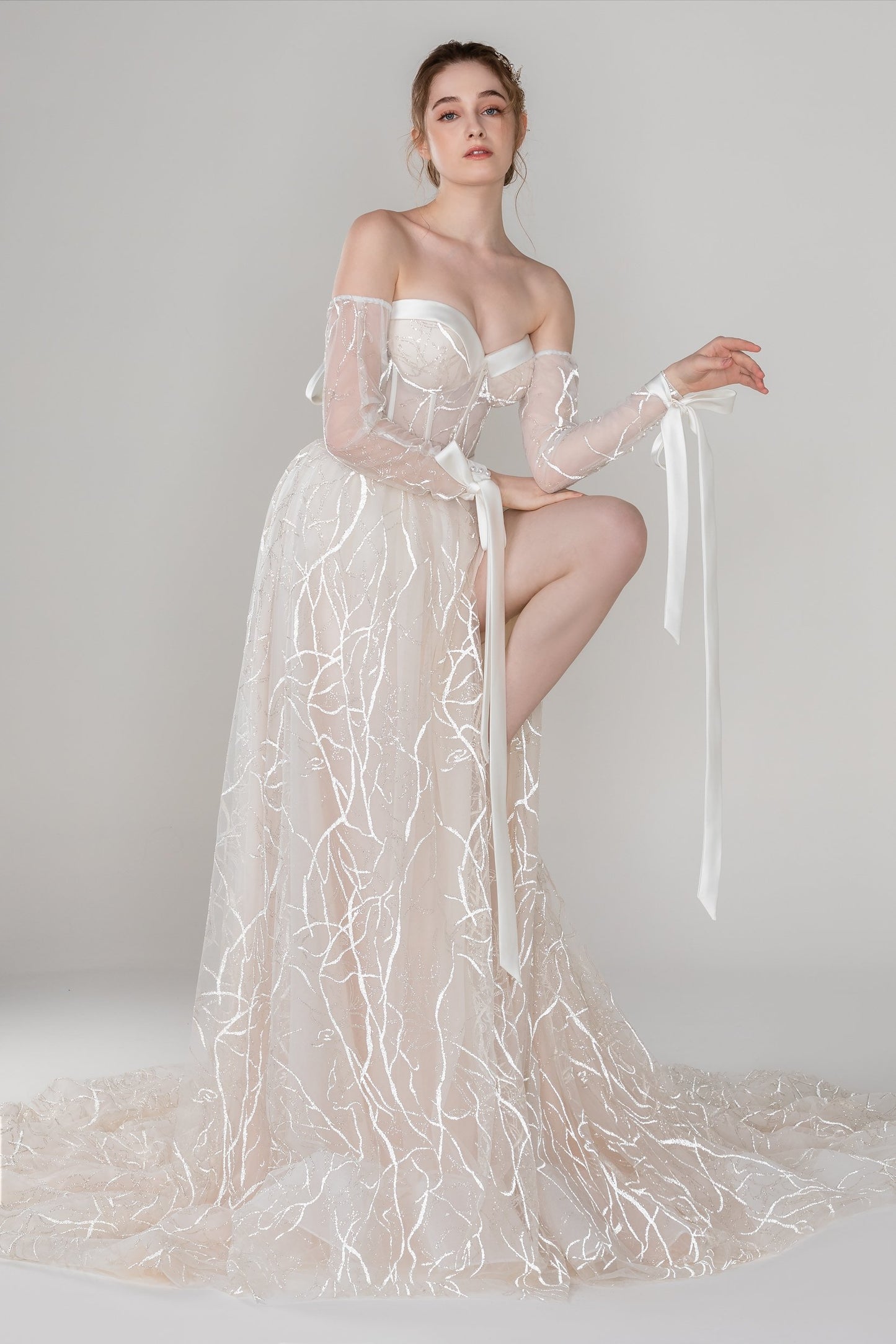 A-Line Court Train Lace Wedding Dress CW2494
