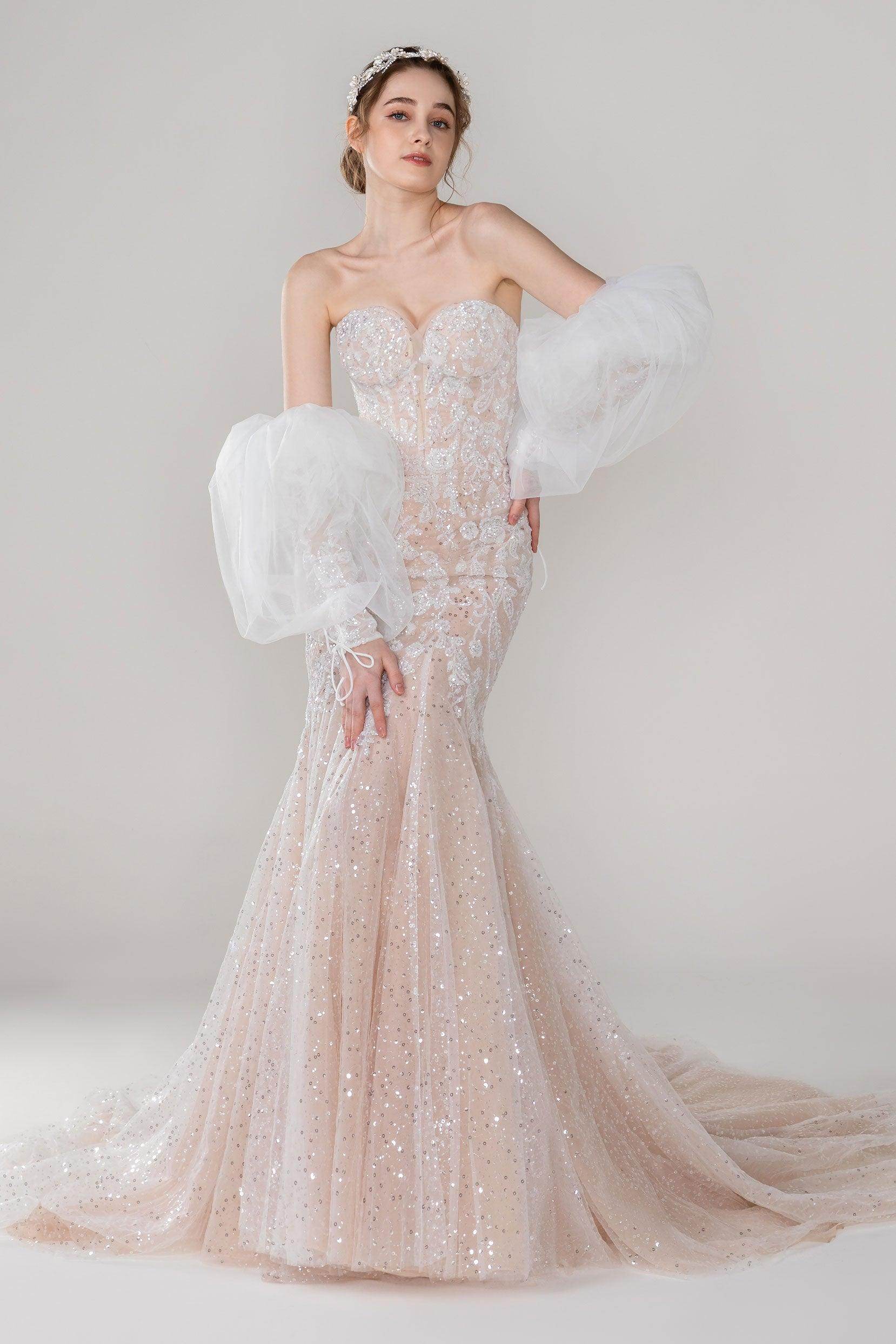 Trumpet-Mermaid Court Train Lace Wedding Dress CW2529 - COCOMELODY