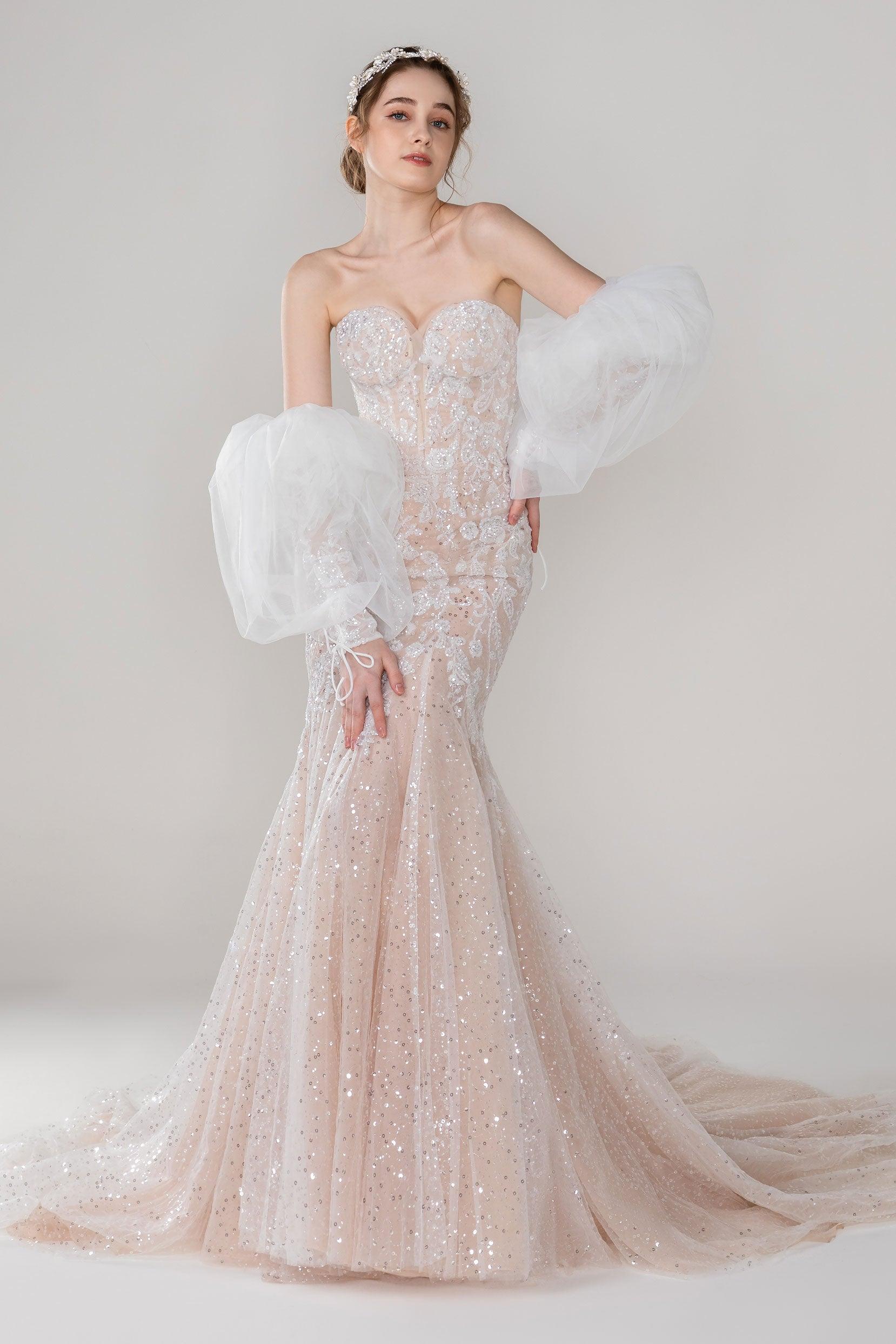 Trumpet-Mermaid Court Train Lace Wedding Dress CW2529 - COCOMELODY