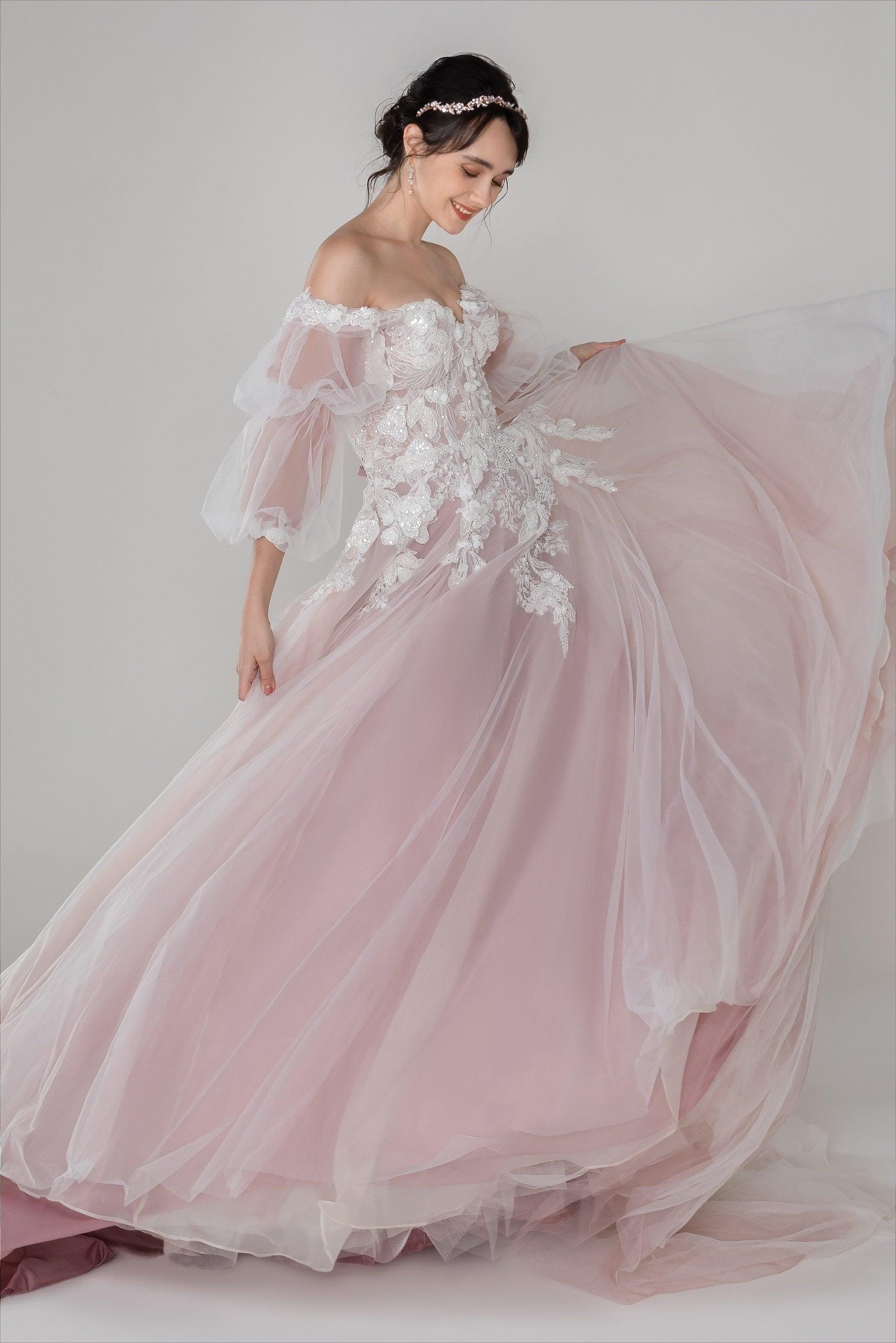 A-Line Chapel Train Tulle Wedding Dress CW2498 - COCOMELODY