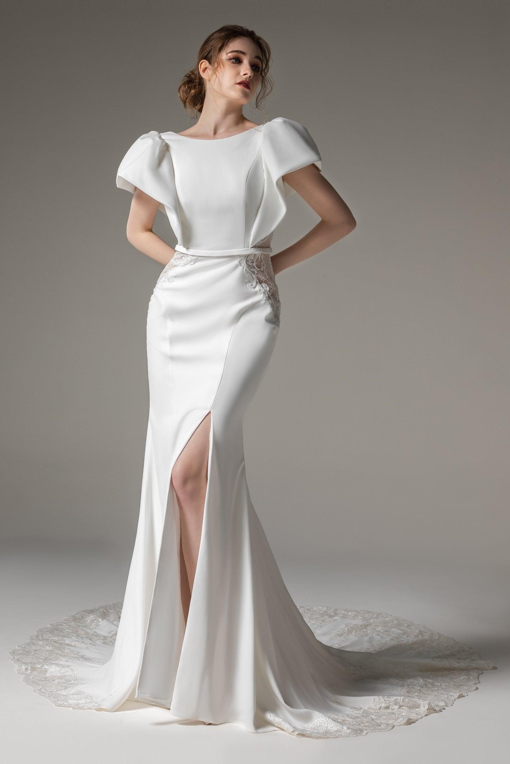 Trumpet-Mermaid Chapel Train Stretch Satin Wedding Dress CW2489 - COCOMELODY