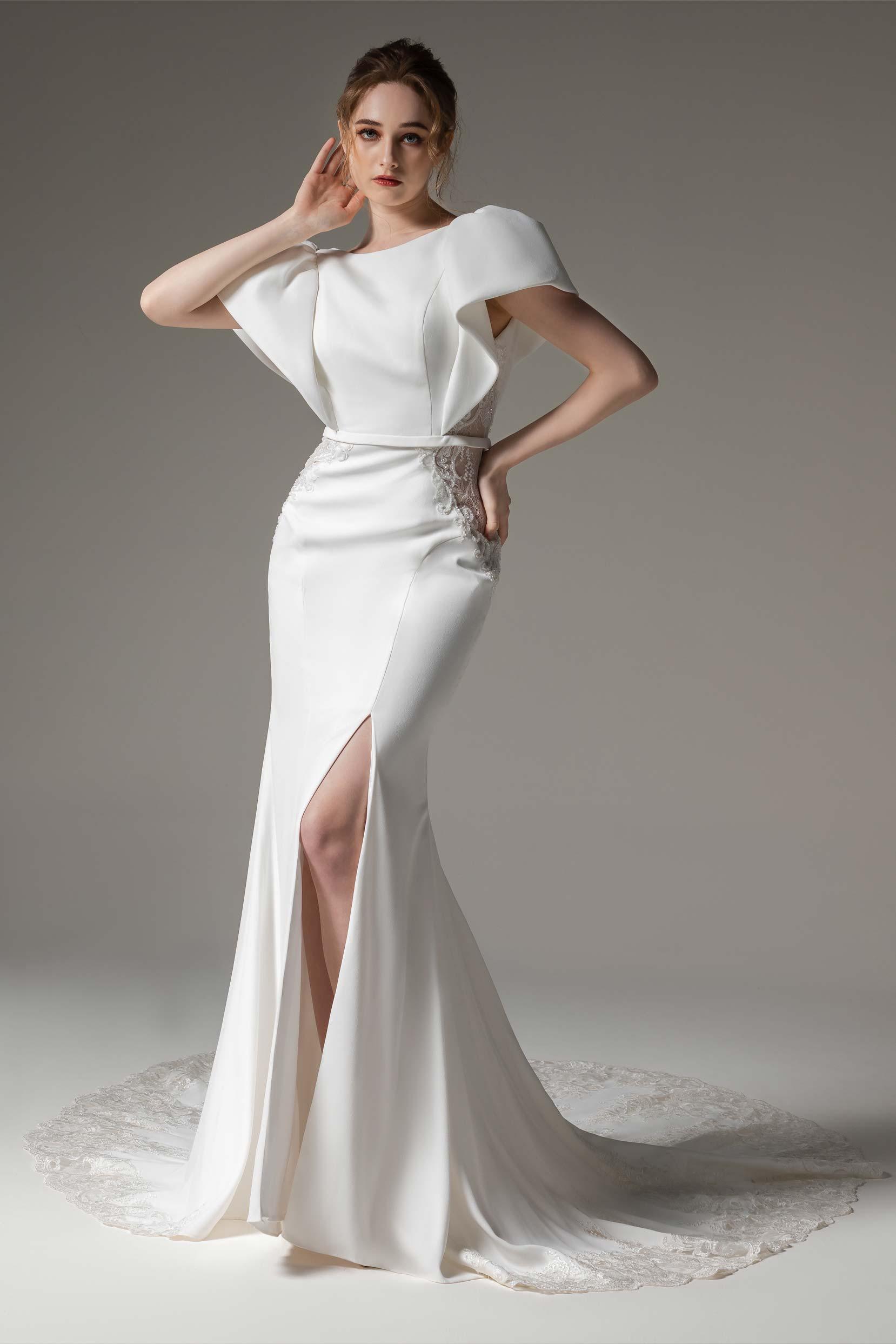 Trumpet-Mermaid Chapel Train Stretch Satin Wedding Dress CW2489 - COCOMELODY
