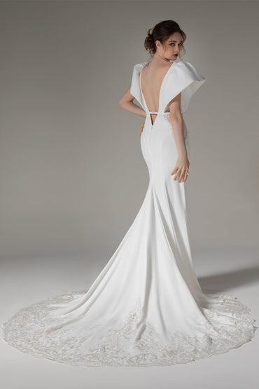 Trumpet-Mermaid Chapel Train Stretch Satin Wedding Dress CW2489 - COCOMELODY