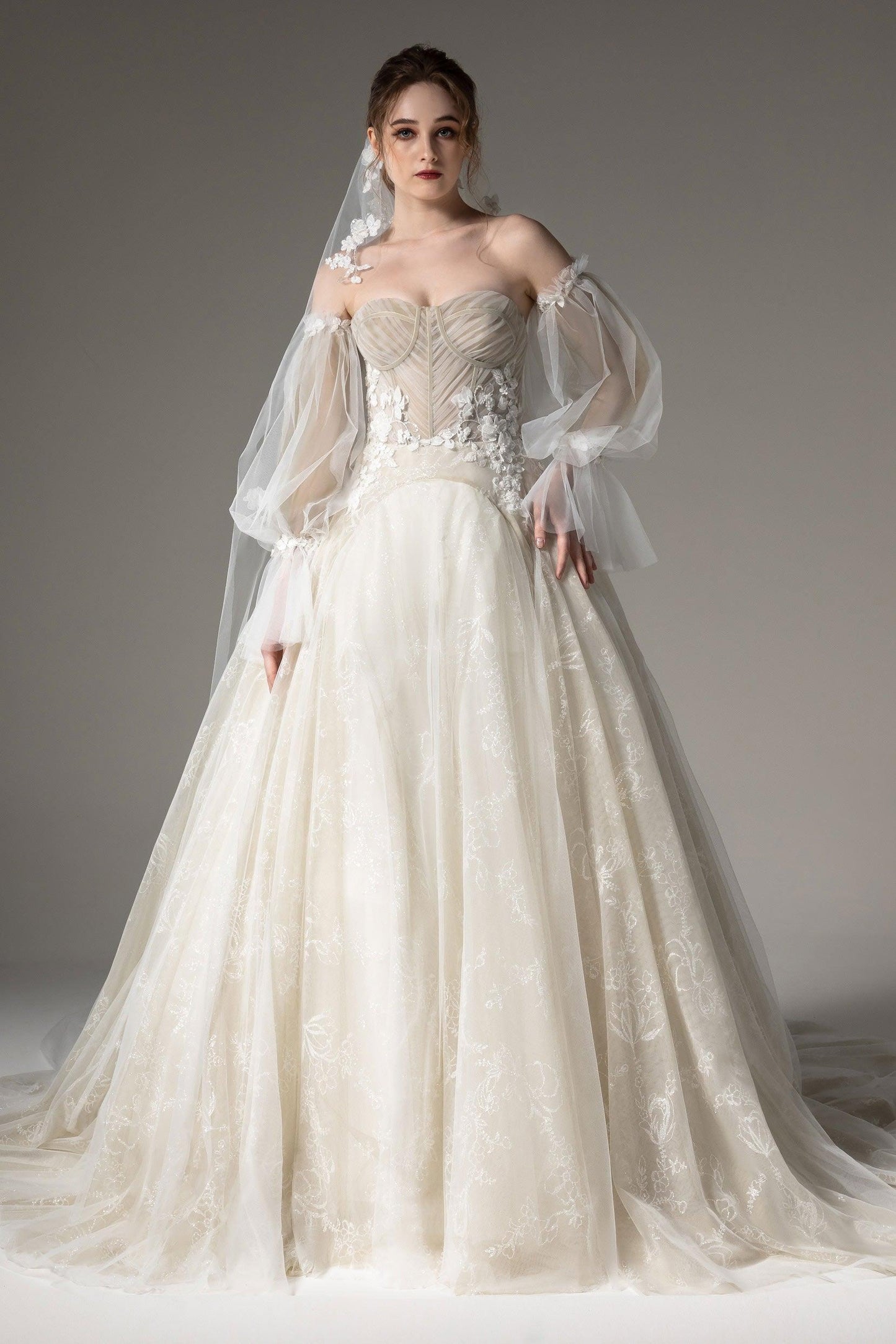 A-Line Chapel Train Tulle Wedding Dress CW2507 - COCOMELODY