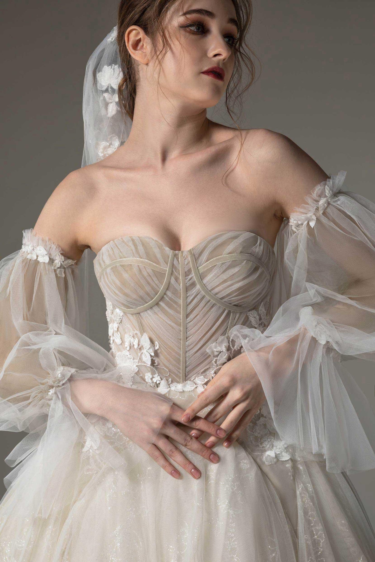 A-Line Chapel Train Tulle Wedding Dress CW2507 - COCOMELODY
