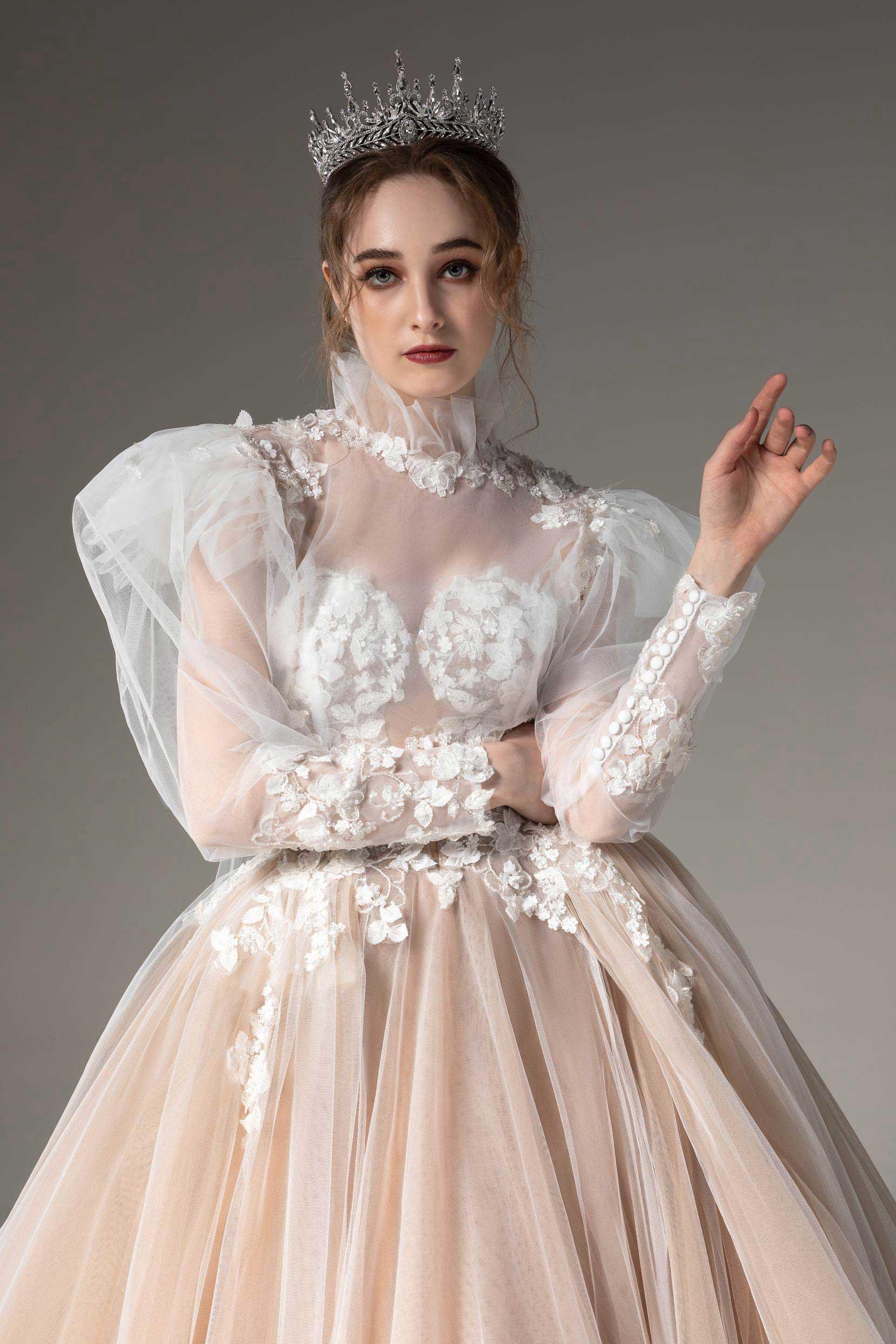 Ball Gown Chapel Train Tulle Wedding Dress CW2511 - COCOMELODY