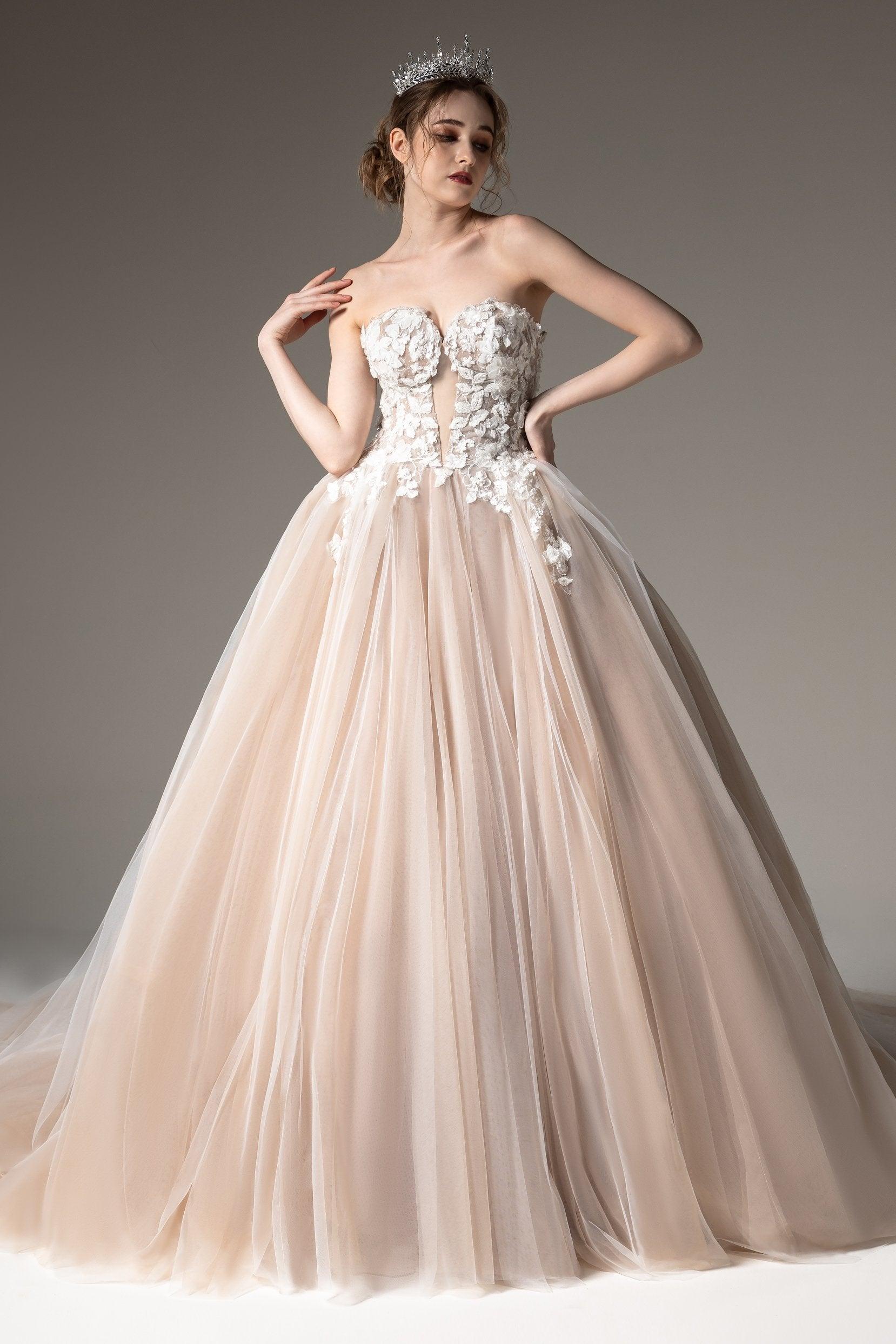Ball Gown Chapel Train Tulle Wedding Dress CW2511 - COCOMELODY