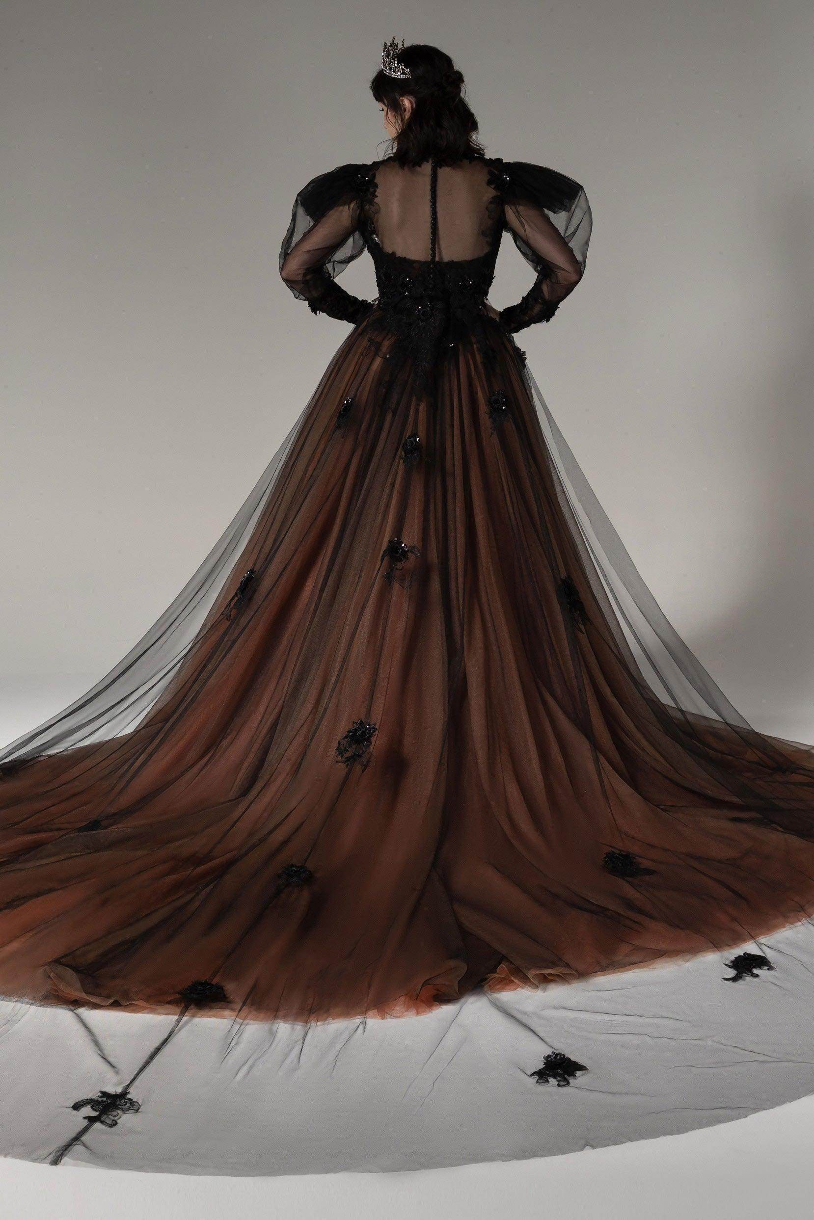 Ball Gown Tulle Wedding Dress with Long Sleeve Jacket COCOMELODY CW2510, 45 Days / As Picture:Black/Pumpkin / US0-UK2-EUR30 Ball Gown Tulle Wedding Dress with Long Sleeve Jacket COCOMELODY CW2510, 45 Days / As Picture:Black/Pumpkin / US0-UK2-EUR30