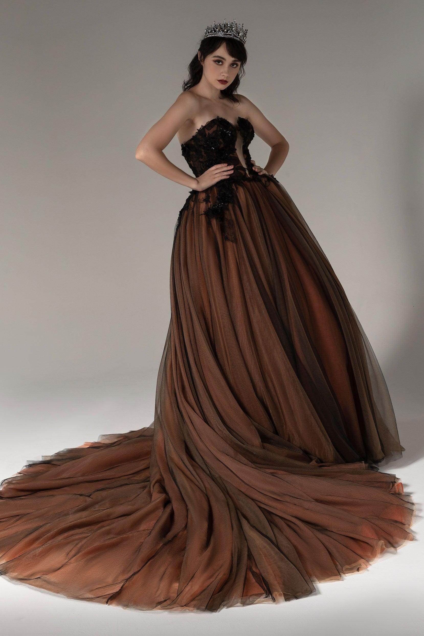 Ball Gown Tulle Wedding Dress with Long Sleeve Jacket COCOMELODY CW2510, 45 Days / As Picture:Black/Pumpkin / US0-UK2-EUR30 Ball Gown Tulle Wedding Dress with Long Sleeve Jacket COCOMELODY CW2510, 45 Days / As Picture:Black/Pumpkin / US0-UK2-EUR30