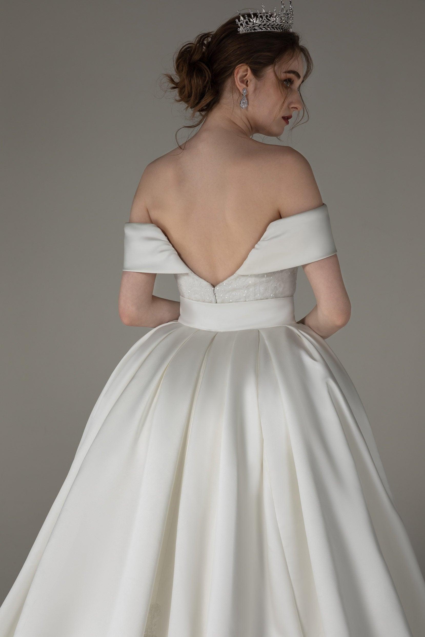 Princess Chapel Train Satin Wedding Dress CW2512 - COCOMELODY
