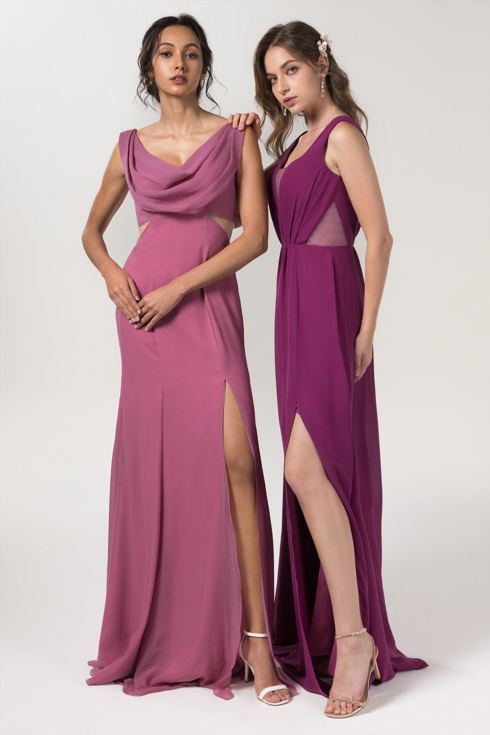 Sheath-Column Floor Length Chiffon Bridesmaid Dress CB0558 - COCOMELODY