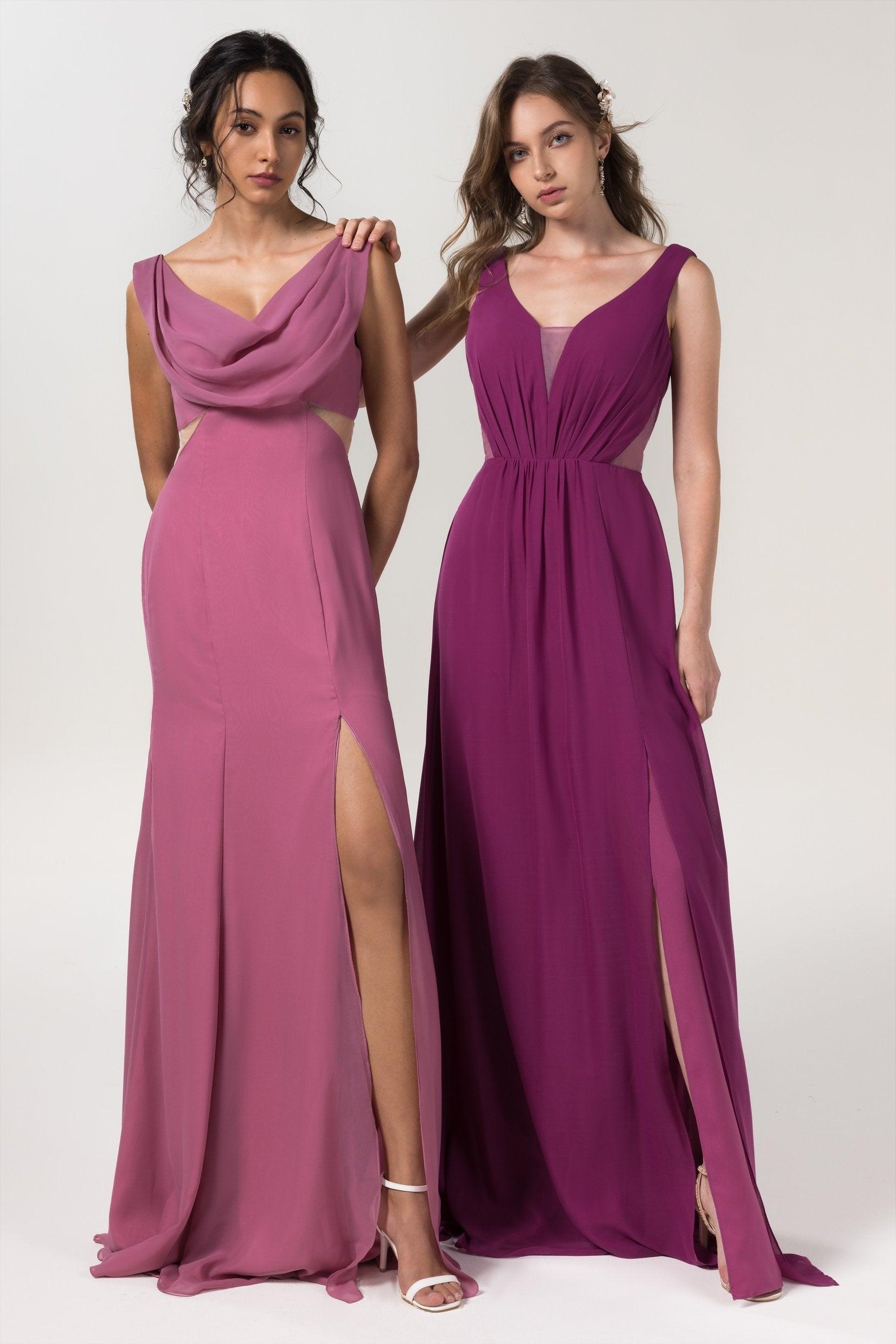 Sheath-Column Floor Length Chiffon Bridesmaid Dress CB0558 - COCOMELODY