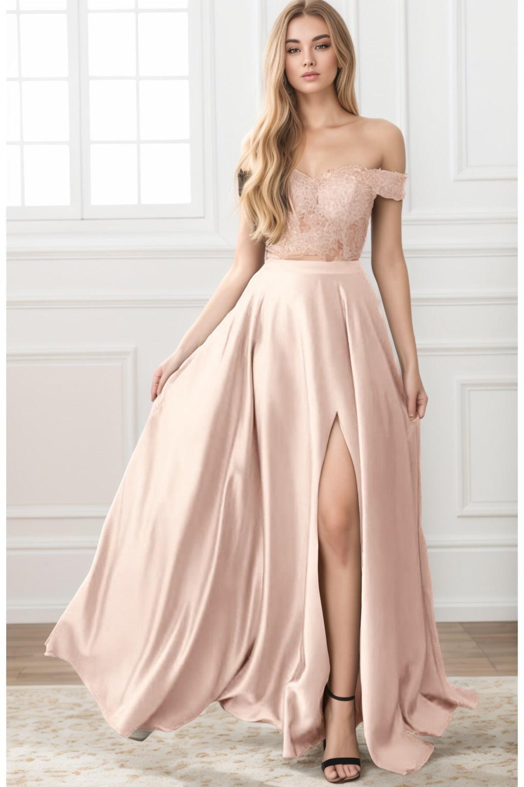 A-Line Sweep-Brush Train Elastic Satin Prom Dress CS0414 - COCOMELODY