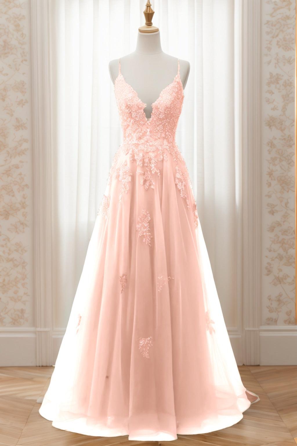 A-Line Sweep-Brush Train Tulle Prom Dress CS0463 - COCOMELODY
