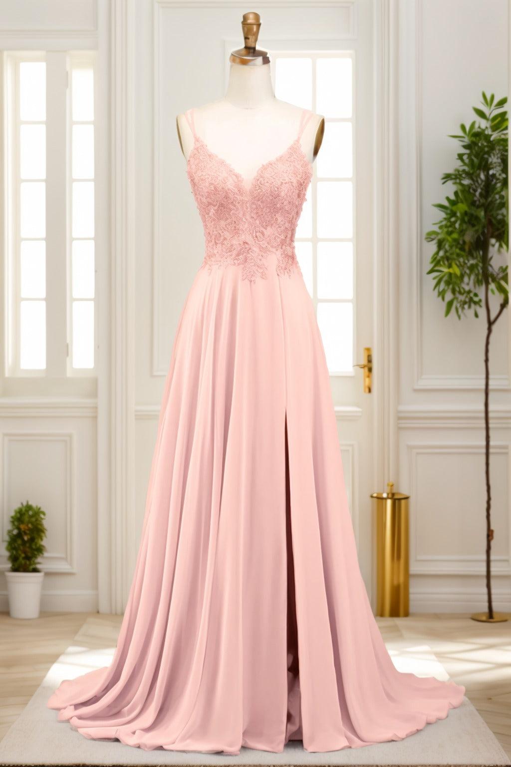 A-Line Sweep-Brush Train Chiffon Prom Dress CS0470 - COCOMELODY