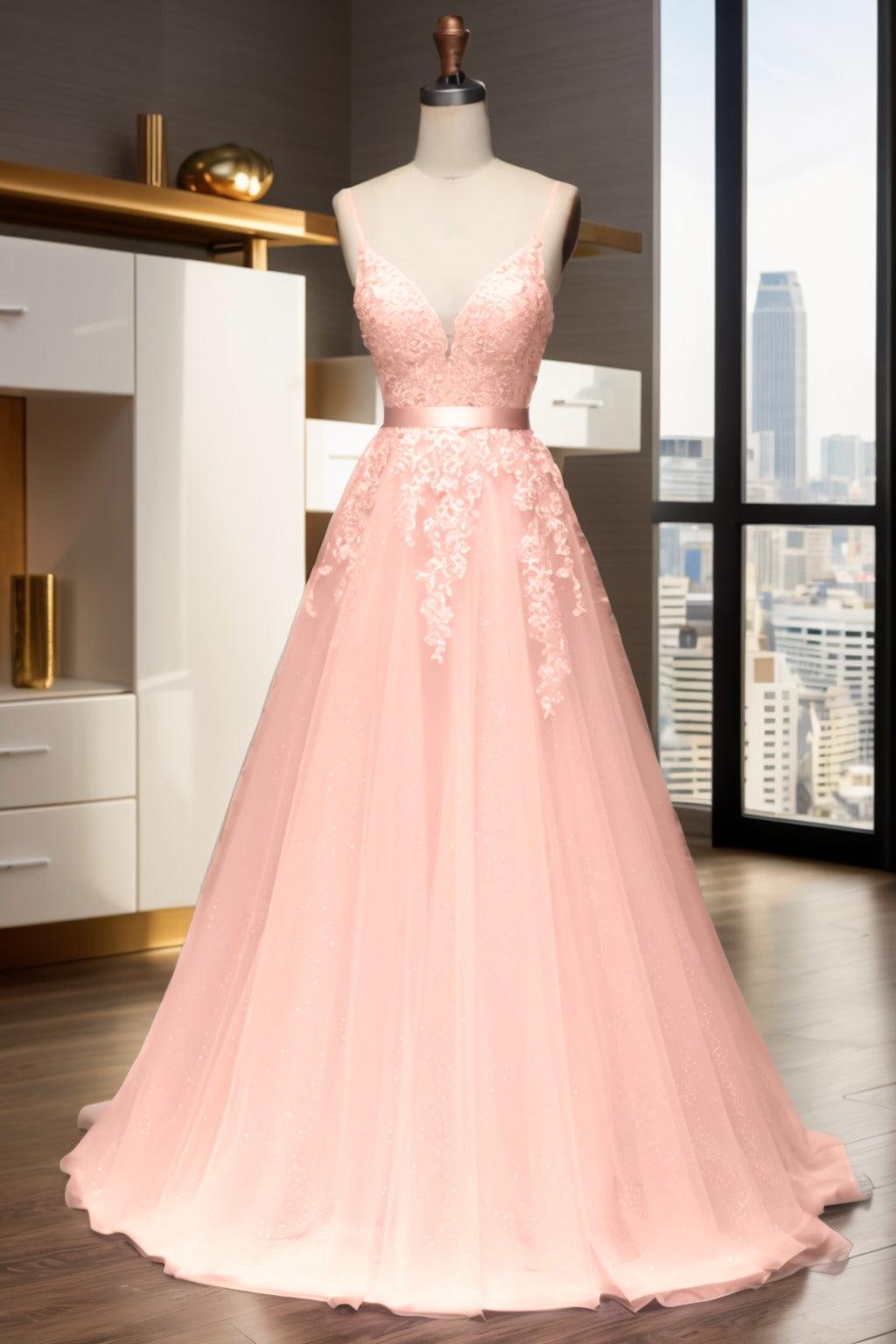 A-Line Sweep-Brush Train Tulle Prom Dress CS0464 - COCOMELODY