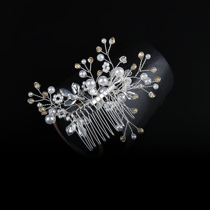 White hand alloy pin-comb Crystal tiara Bridal hair Comb Pearl tiara 628757223737 - COCOMELODY