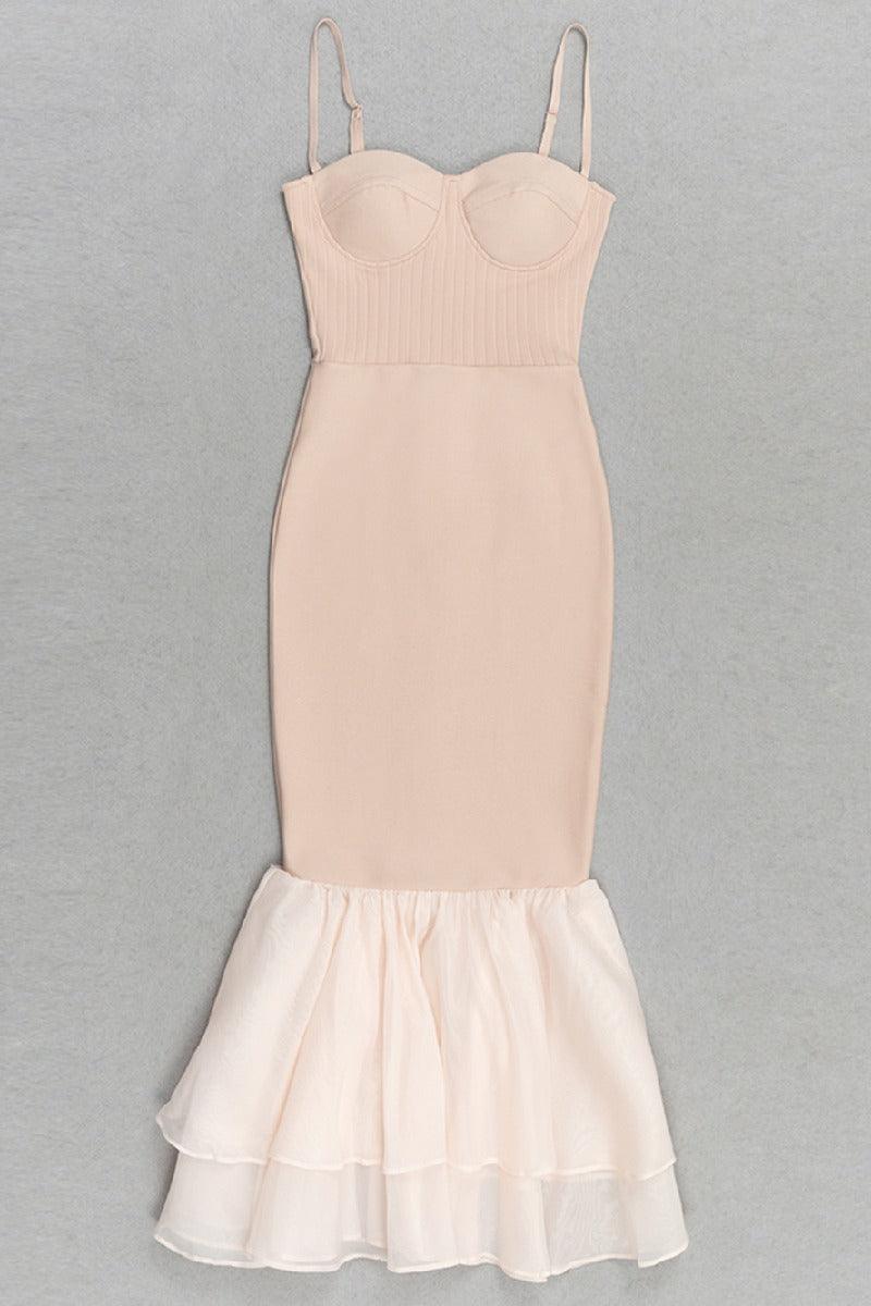 French niche apricot slim strap fishtail cocktail dress 784222418822 - COCOMELODY
