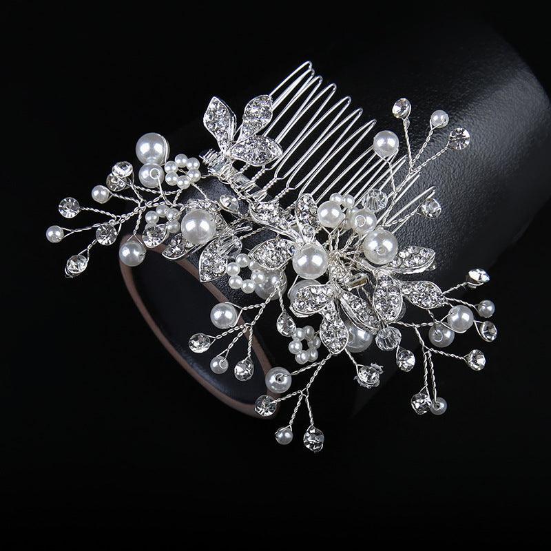 White hand alloy pin-comb Crystal tiara Bridal hair Comb Pearl tiara 628757223737 - COCOMELODY