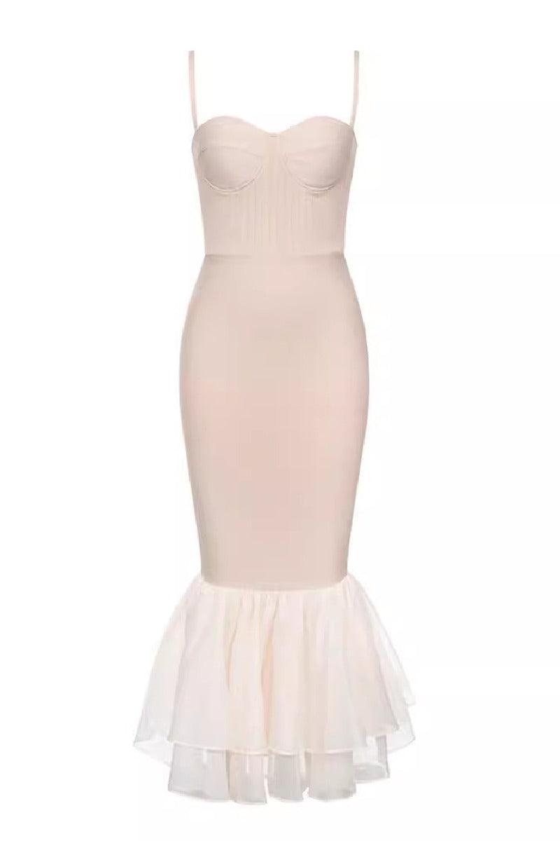 French niche apricot slim strap fishtail cocktail dress 784222418822 - COCOMELODY