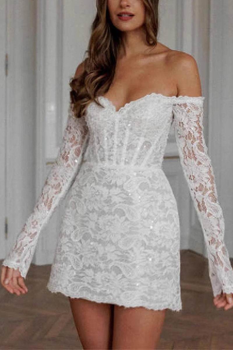 Sheath-Column Lace Short Wedding Dress Sleeves Lace-Up Corset Little White Dress COCOMELODY 100048, 20 Days / Ivory / US22-UK24-EUR52 Sheath-Column Lace Short Wedding Dress Sleeves Lace-Up Corset Little White Dress COCOMELODY 100048, 20 Days / Ivory / US22-UK24-EUR52
