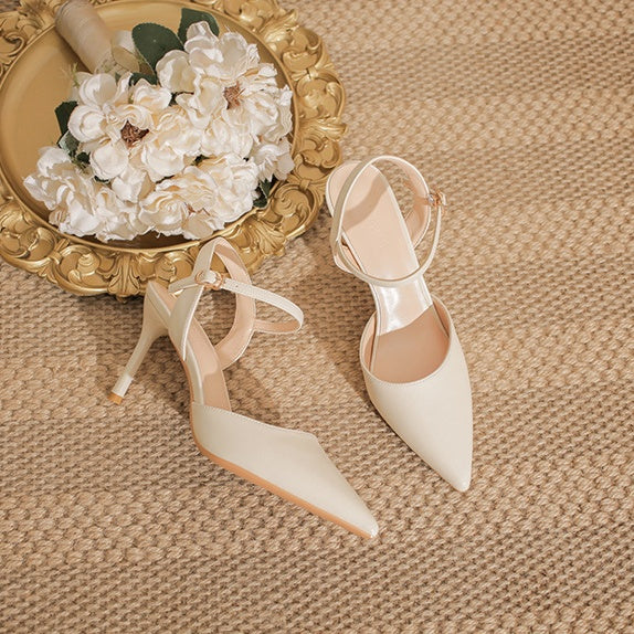 Elegant Pointed Toe Slingback Heels with Delicate Ankle Strap Shoes 771508437933