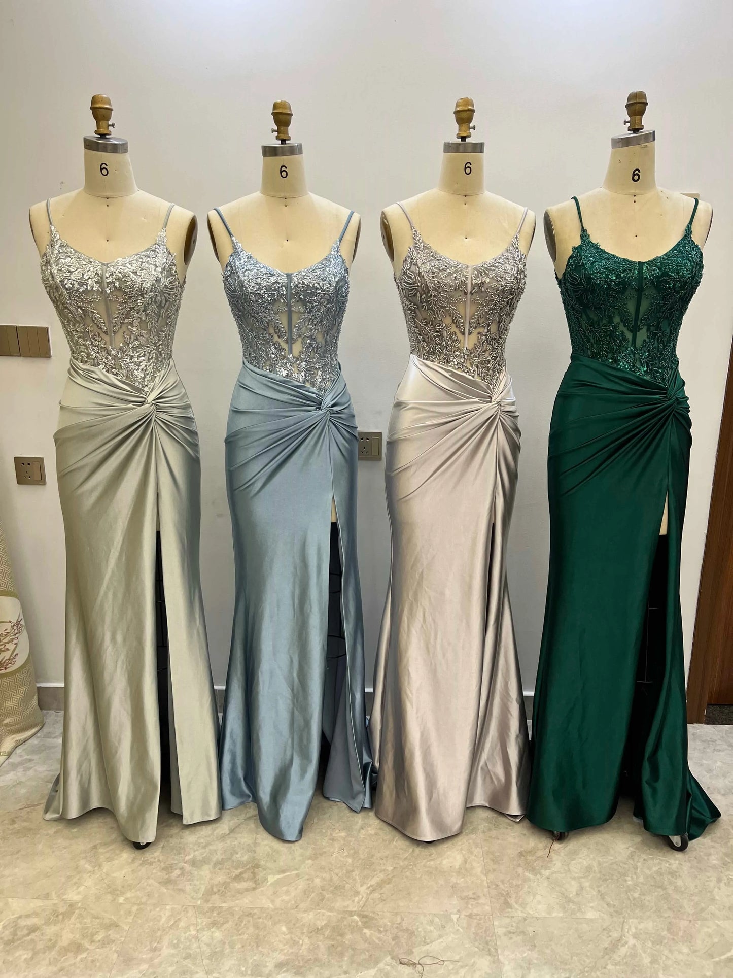 V-neck Corset Bodice Sheath Prom Dresses CS0931