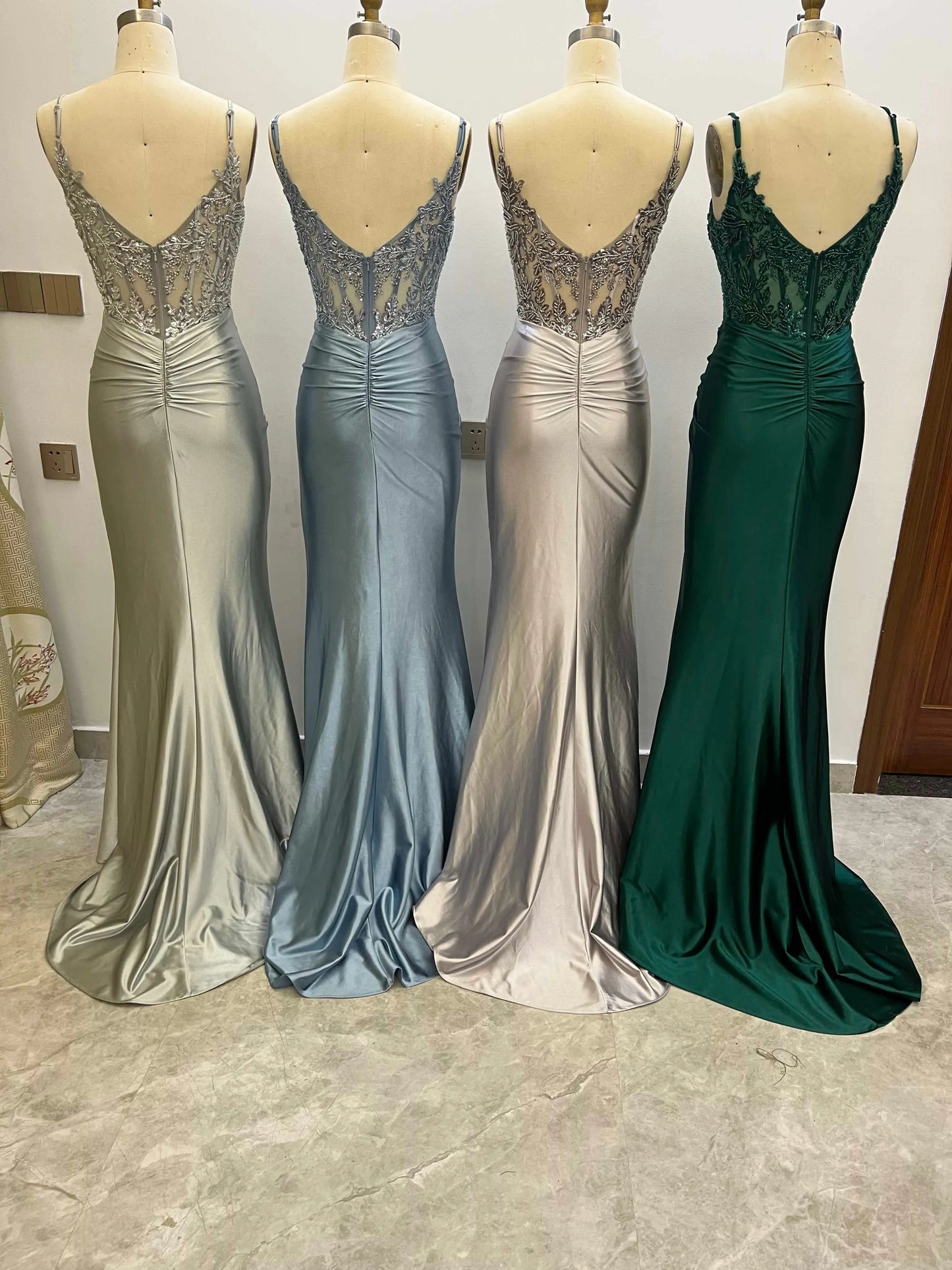 V-neck Corset Bodice Sheath Prom Dresses CS0931