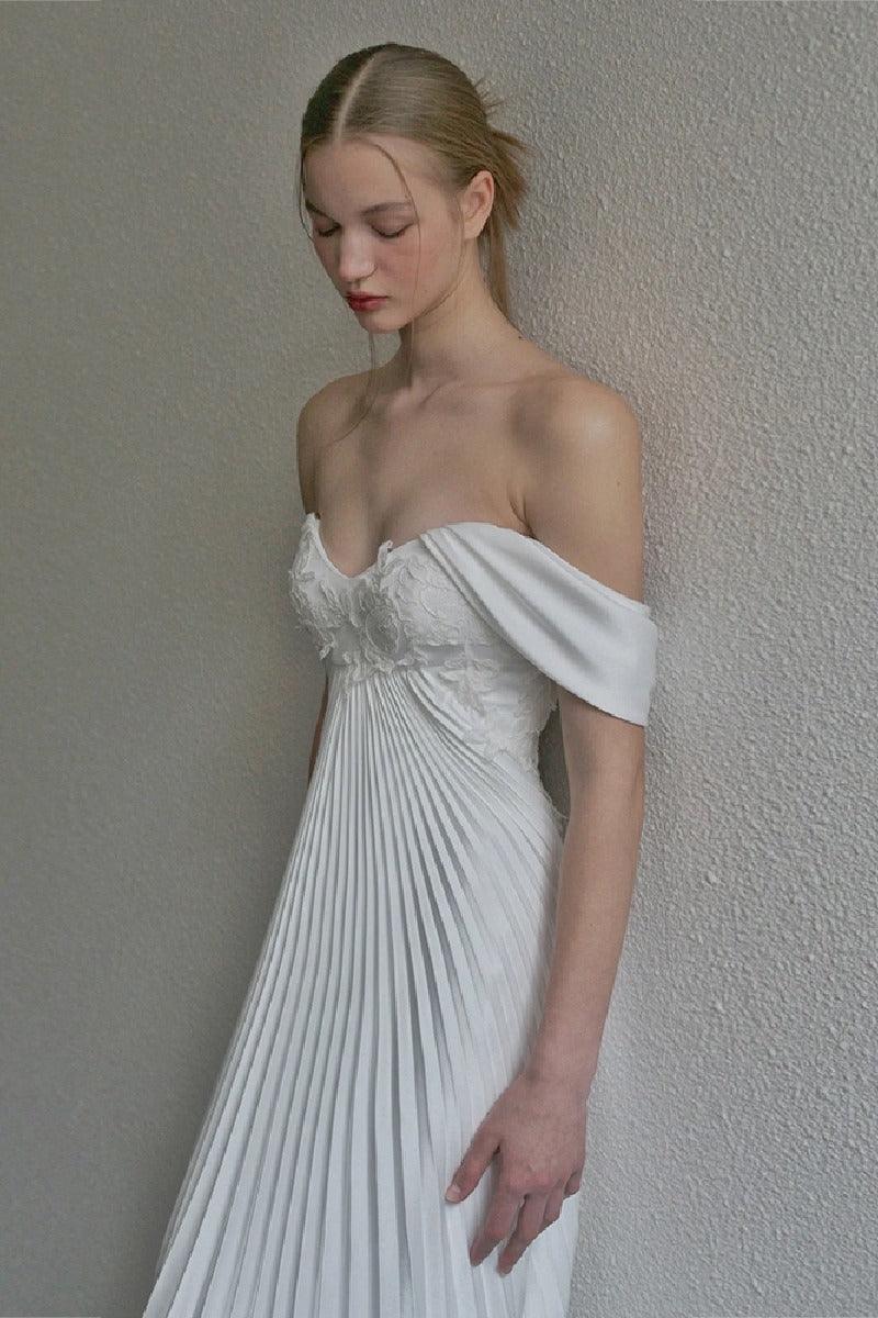 Sheath-Column Sweep-Brush Train Satin Wedding Dress 789801910655 - COCOMELODY