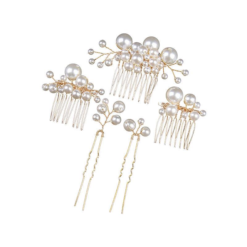 White Pearl Bridal Combs 5 PIeces 632498627705 - COCOMELODY