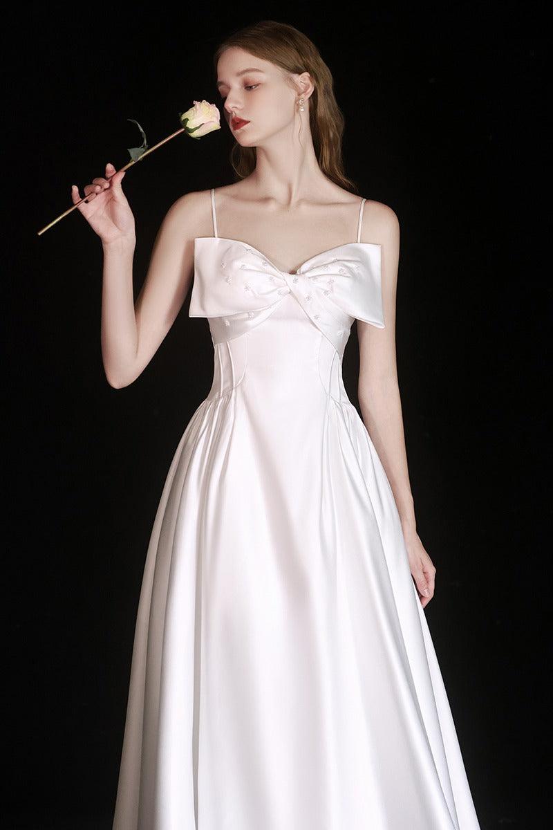 A-Line Ankle Length Satin Wedding Dress 786848999314 - COCOMELODY
