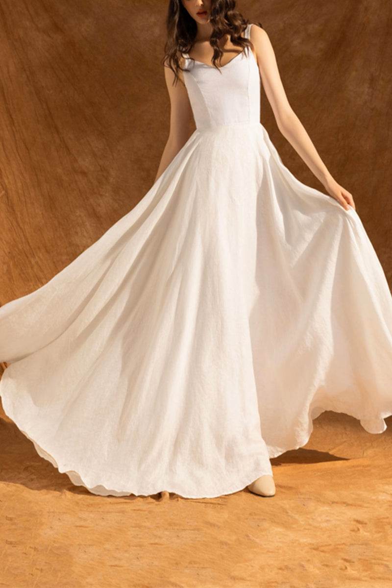 A-Line Floor Length Chiffon Little White Dress 100035 - COCOMELODY