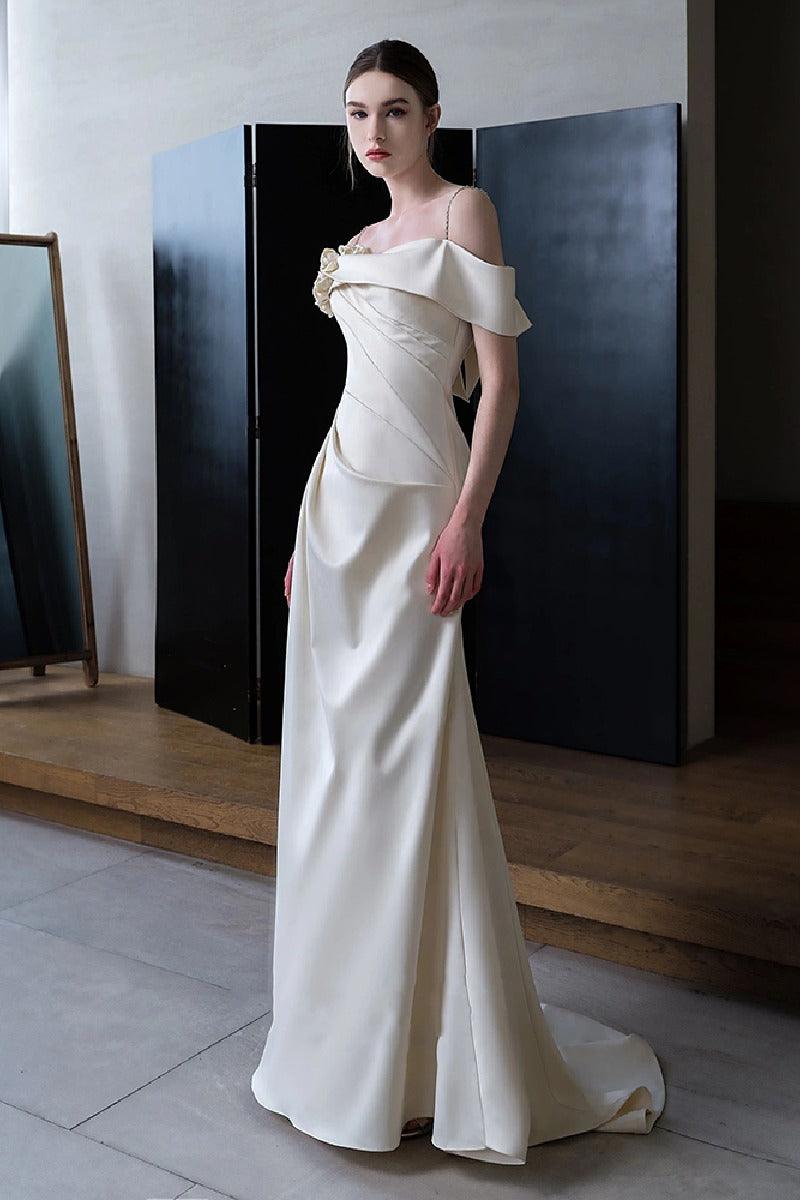 Trumpet-Mermaid Sweep-Brush Train Satin Wedding Dress 746403059748 - COCOMELODY