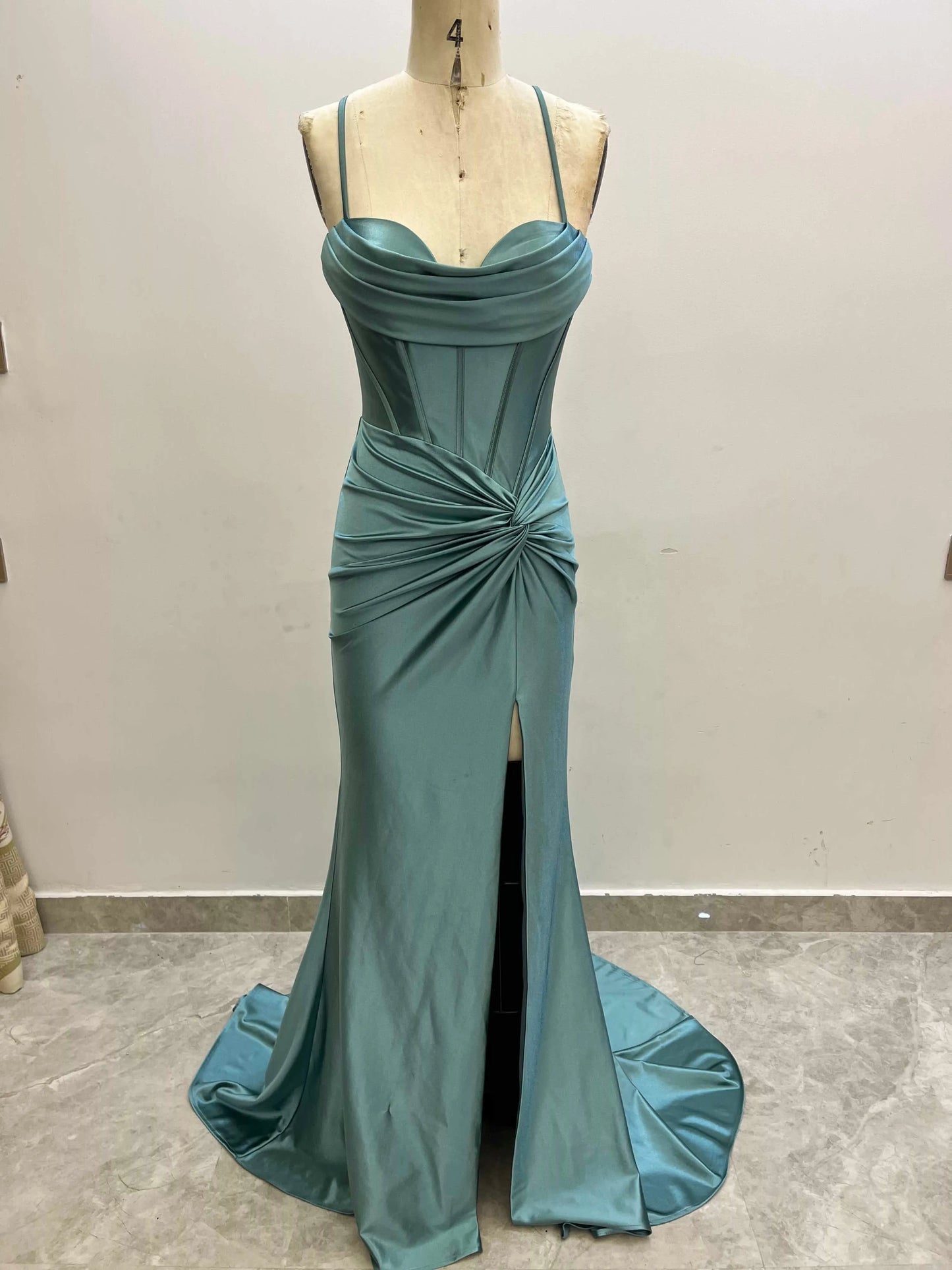 Corset Bodice Pleated Stretch Satin Prom Dresses CS0933