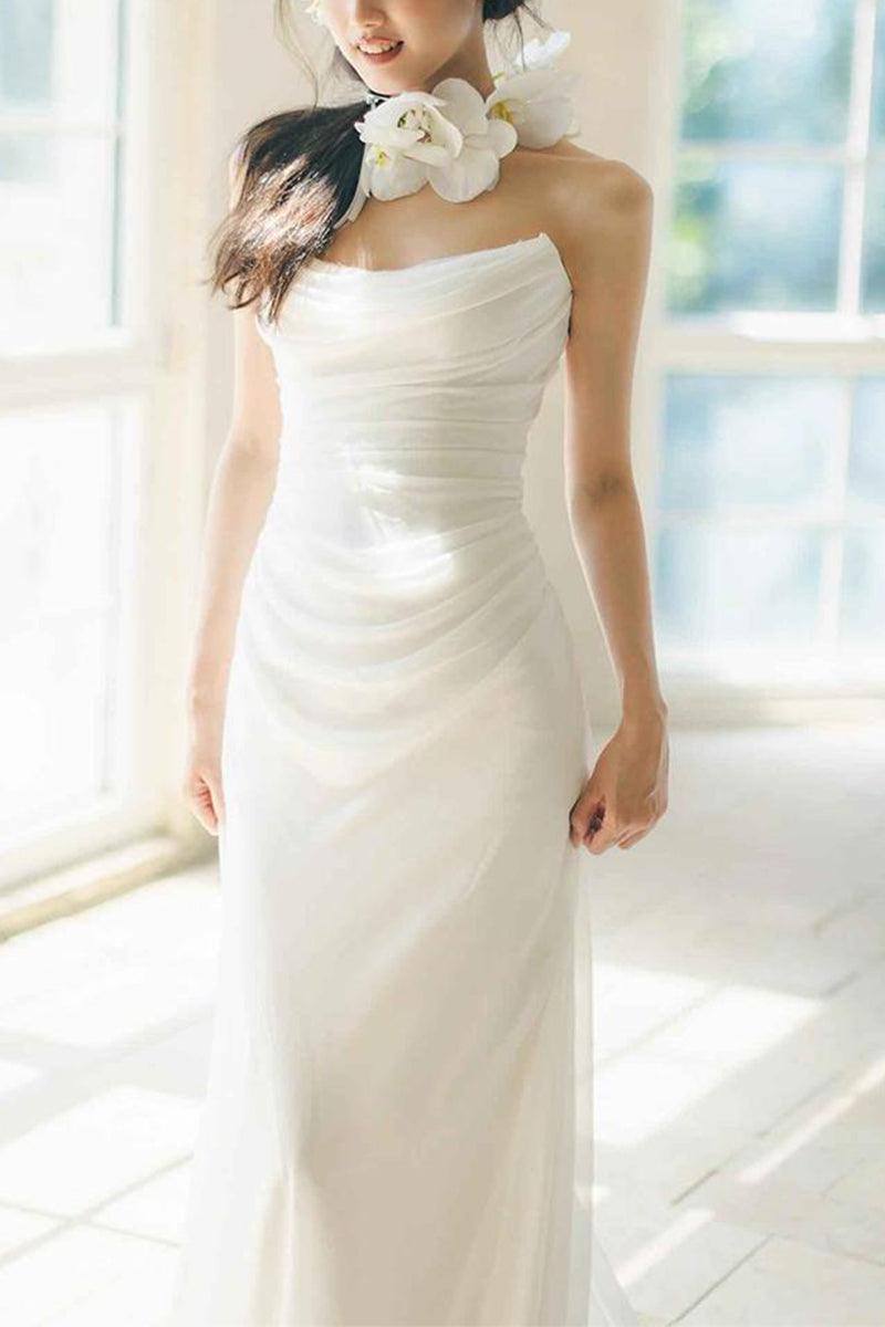 Sheath-Column Chapel Train  Forged Chiffon Wedding Dress 830154757527